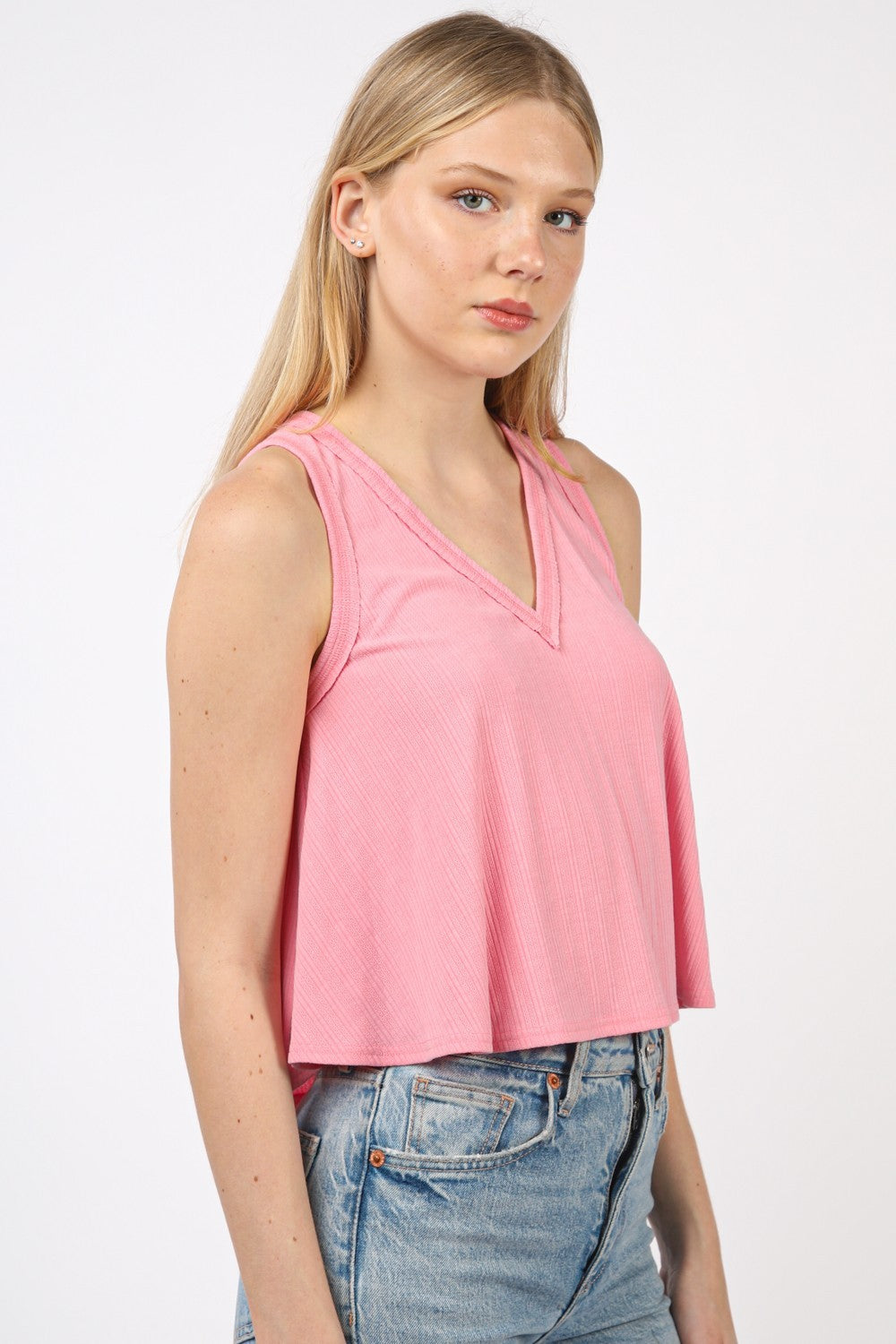 VERY J V-Neck Knit Swing Cropped Tank-TOPS / DRESSES-[Adult]-[Female]-2022 Online Blue Zone Planet