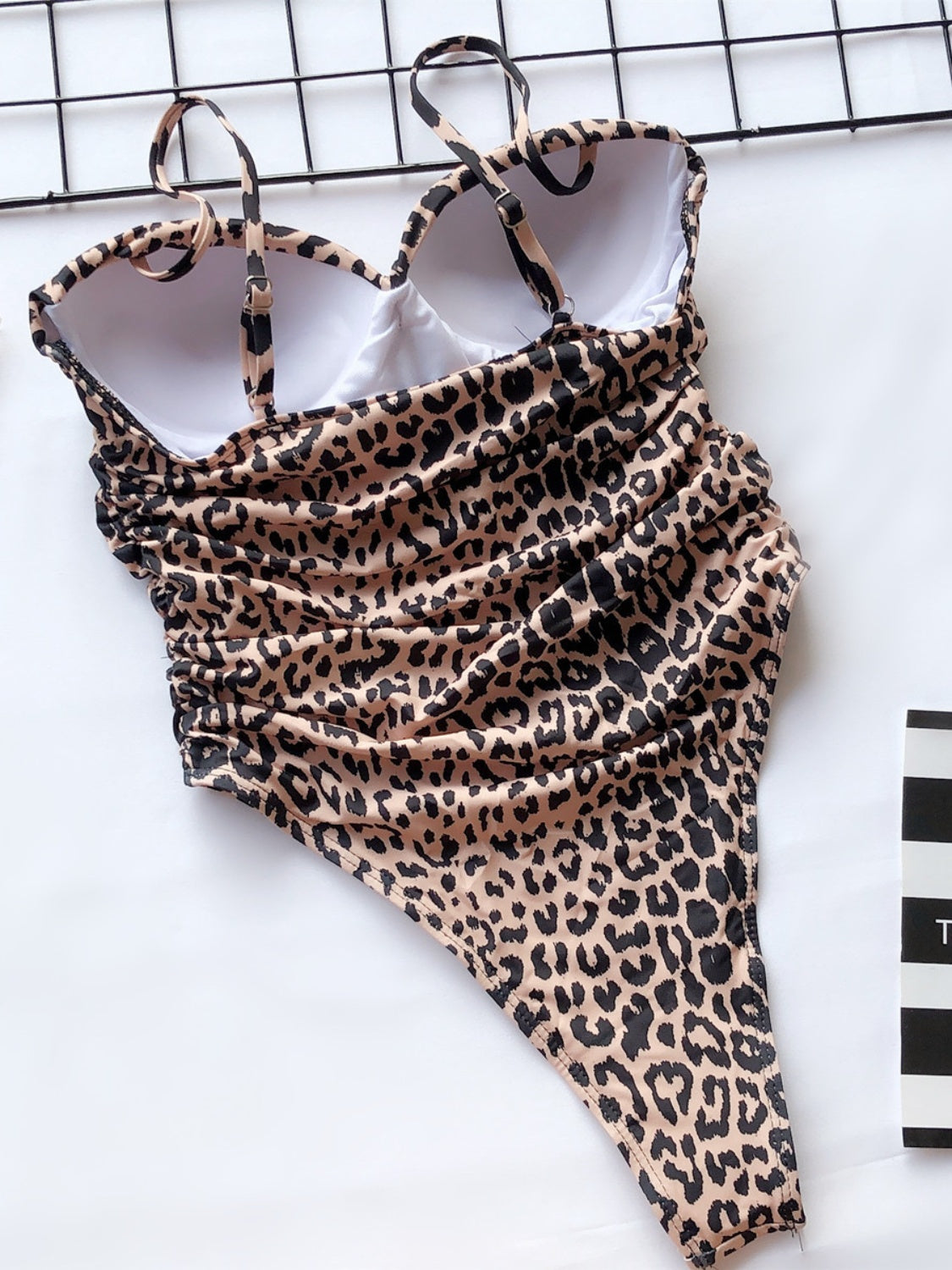 Ruched Leopard Spaghetti Strap One-Piece Swimwear-TOPS / DRESSES-[Adult]-[Female]-2022 Online Blue Zone Planet