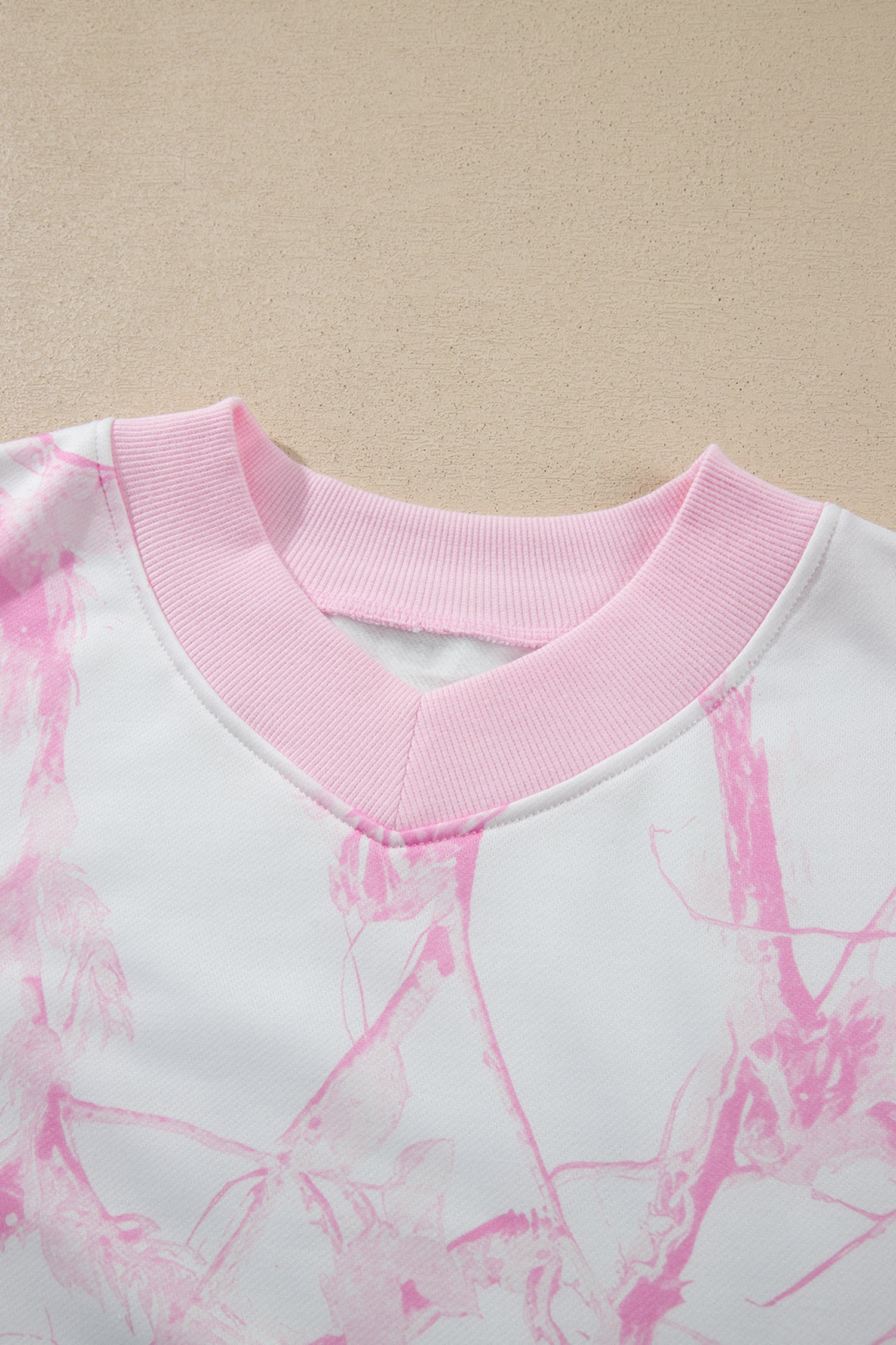 Pink Abstract Plant Print Long Sleeve V Neck Pant Set-Two Piece Sets/Pant Sets-[Adult]-[Female]-2022 Online Blue Zone Planet