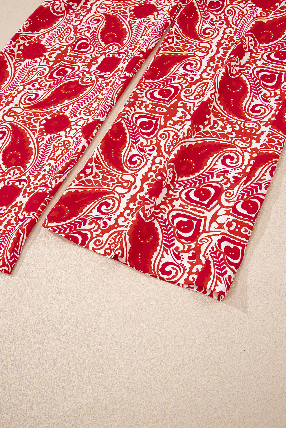 Blue Zone Planet | Red Paisley Printed Buttoned High Waist Straight Leg Pants-Bottoms/Pants & Culotte-[Adult]-[Female]-2022 Online Blue Zone Planet