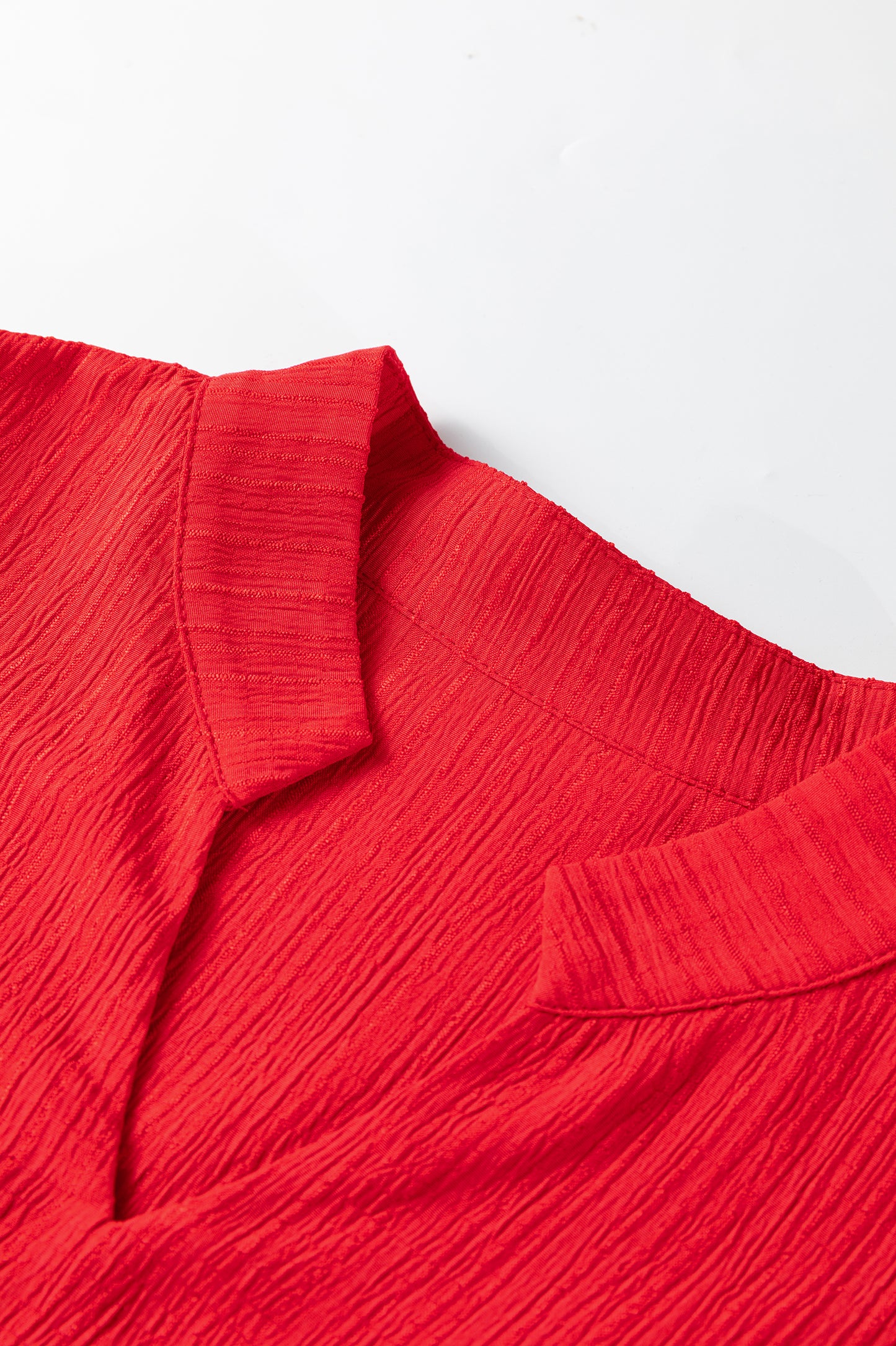 Fiery Red Textured V Neck Leopard Contrasted Trim Long Sleeve Shift Mini Dress