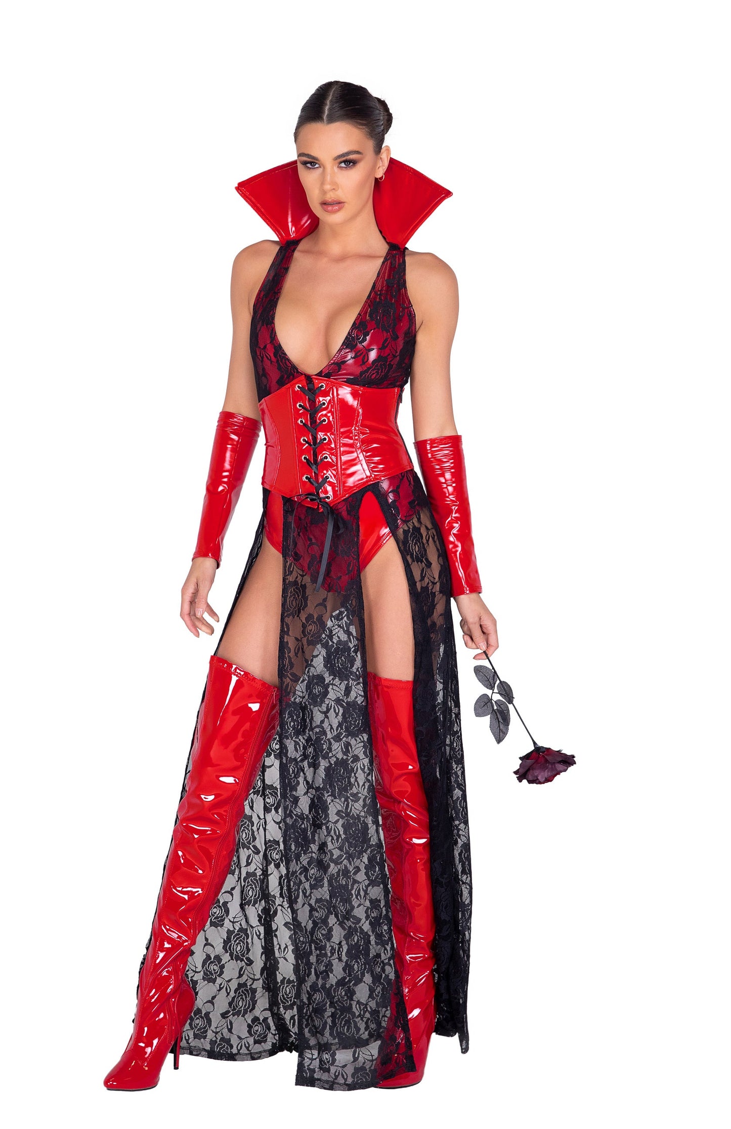 Blue Zone Planet | Vixen's 3 Piece Wicked Vampire Costume-TOPS / DRESSES-[Adult]-[Female]-Black/Red-S-2022 Online Blue Zone Planet