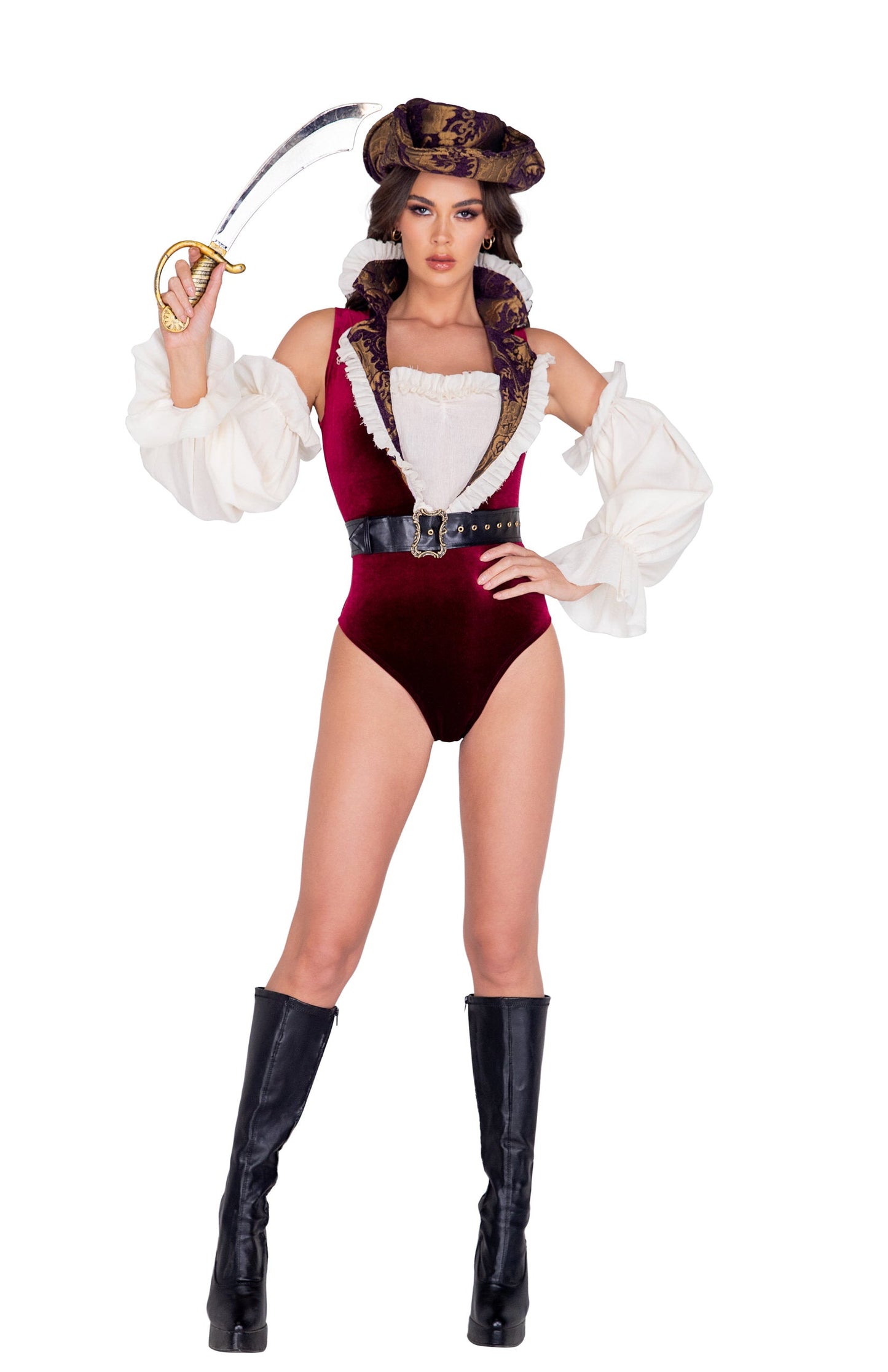 Blue Zone Planet | 5 Piece Sultry Pirate Costume-TOPS / DRESSES-[Adult]-[Female]-Red/Beige-S-2022 Online Blue Zone Planet