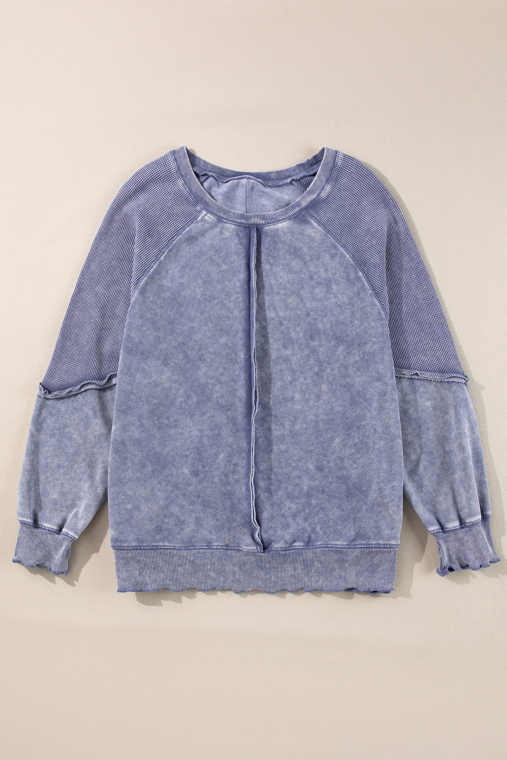 Orchid Petal Solid Waffle Knit Patchwork Raglan Sleeve Sweatshirt-Tops/Sweatshirts & Hoodies-[Adult]-[Female]-2022 Online Blue Zone Planet