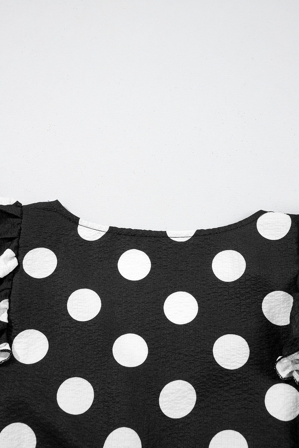 Black Polka Dot Print Ruffled Sleeve V Neck Blouse-Tops/Blouses & Shirts-[Adult]-[Female]-2022 Online Blue Zone Planet