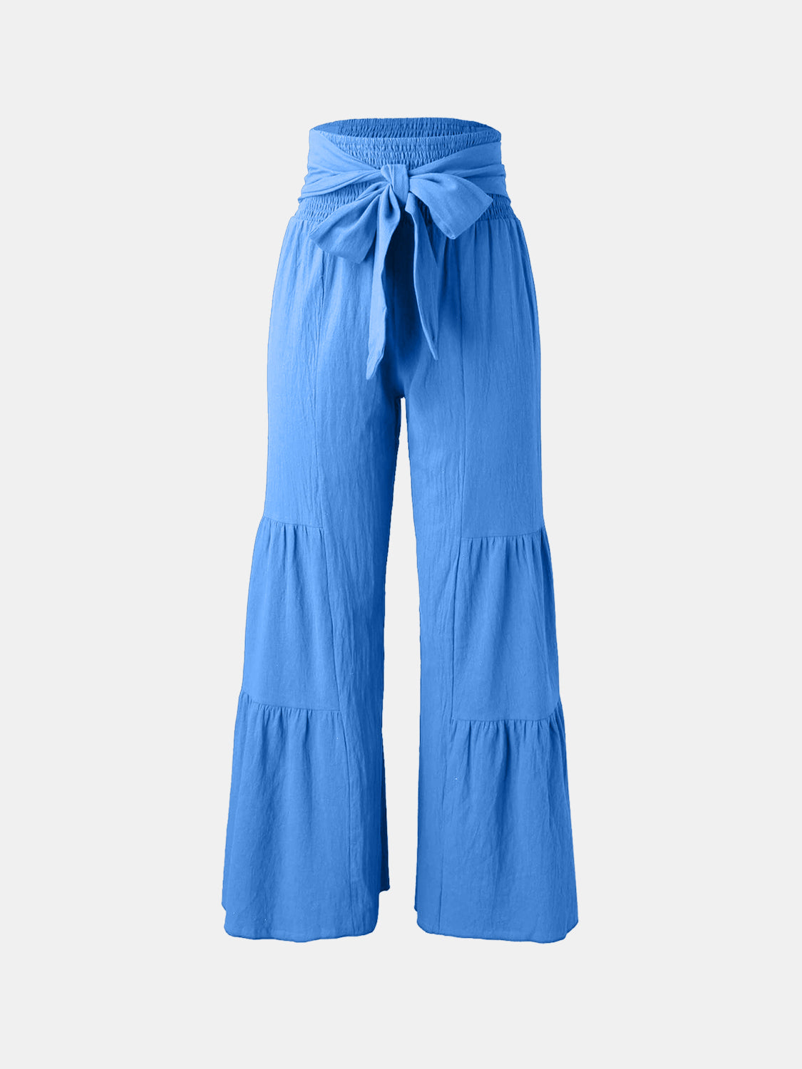 Tied Ruched Wide Leg Pants-BOTTOMS SIZES SMALL MEDIUM LARGE-[Adult]-[Female]-2022 Online Blue Zone Planet