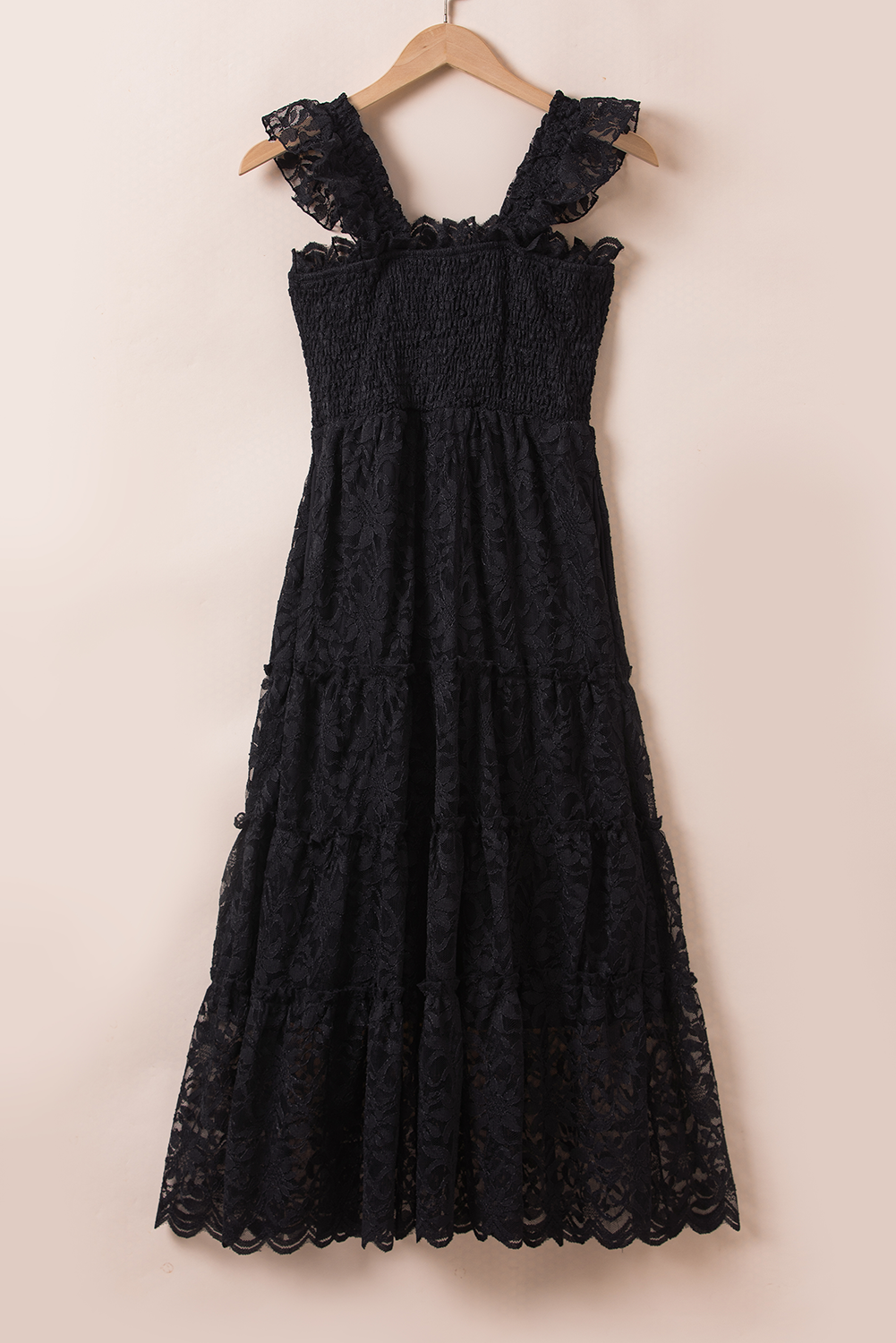 Black Lace Smocked Bodice Sleeveless Midi Dress Blue Zone Planet