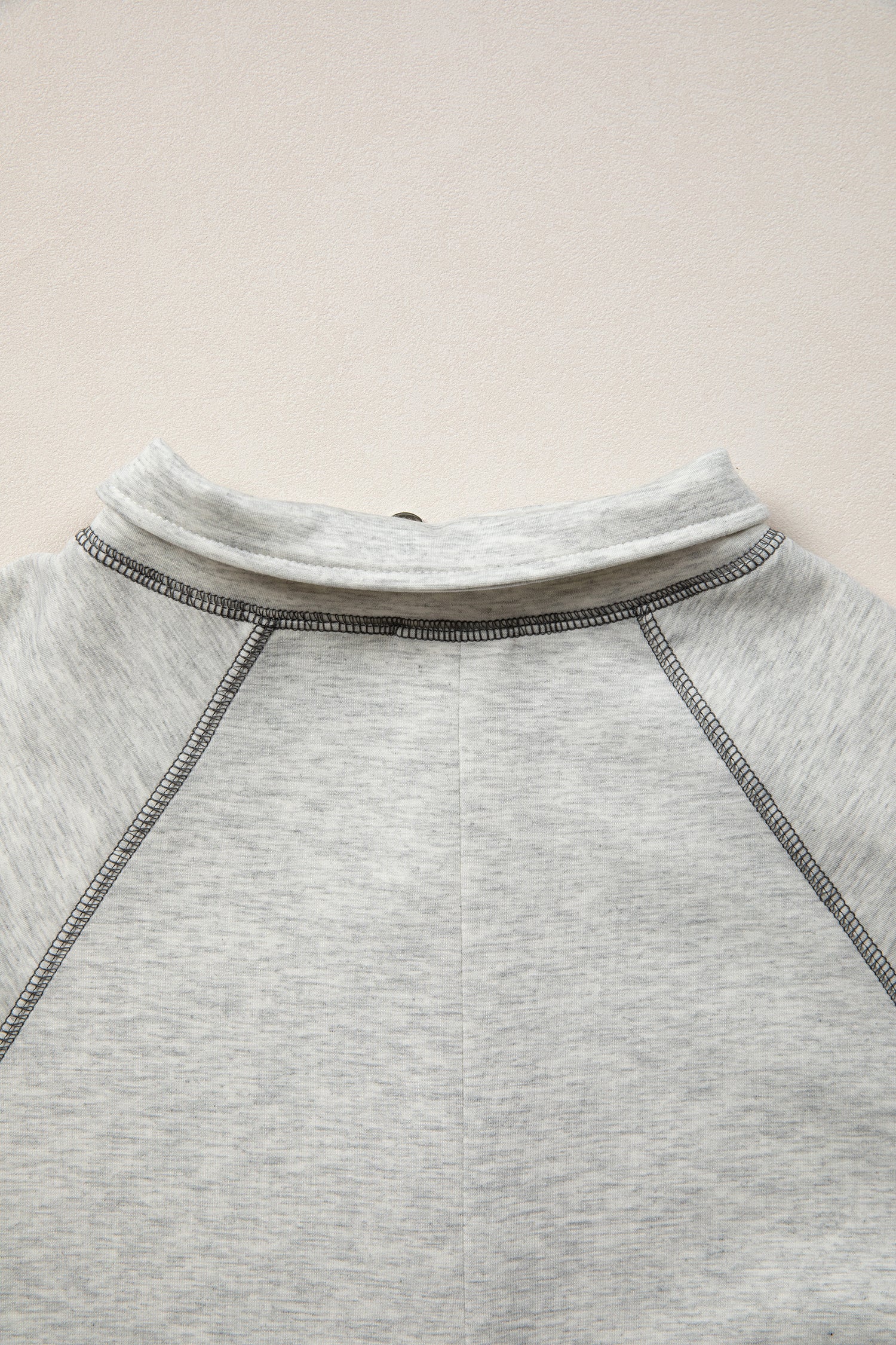 Light Grey Half Zip Stand Neck Seam Detail Long Sleeve Top-Tops/Long Sleeve Tops-[Adult]-[Female]-2022 Online Blue Zone Planet