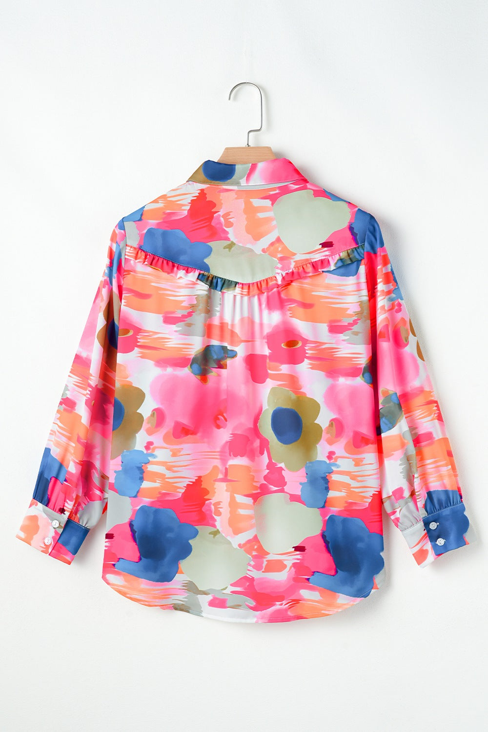 Abstract Print Collared Neck Long Sleeve Shirt-TOPS / DRESSES-[Adult]-[Female]-2022 Online Blue Zone Planet