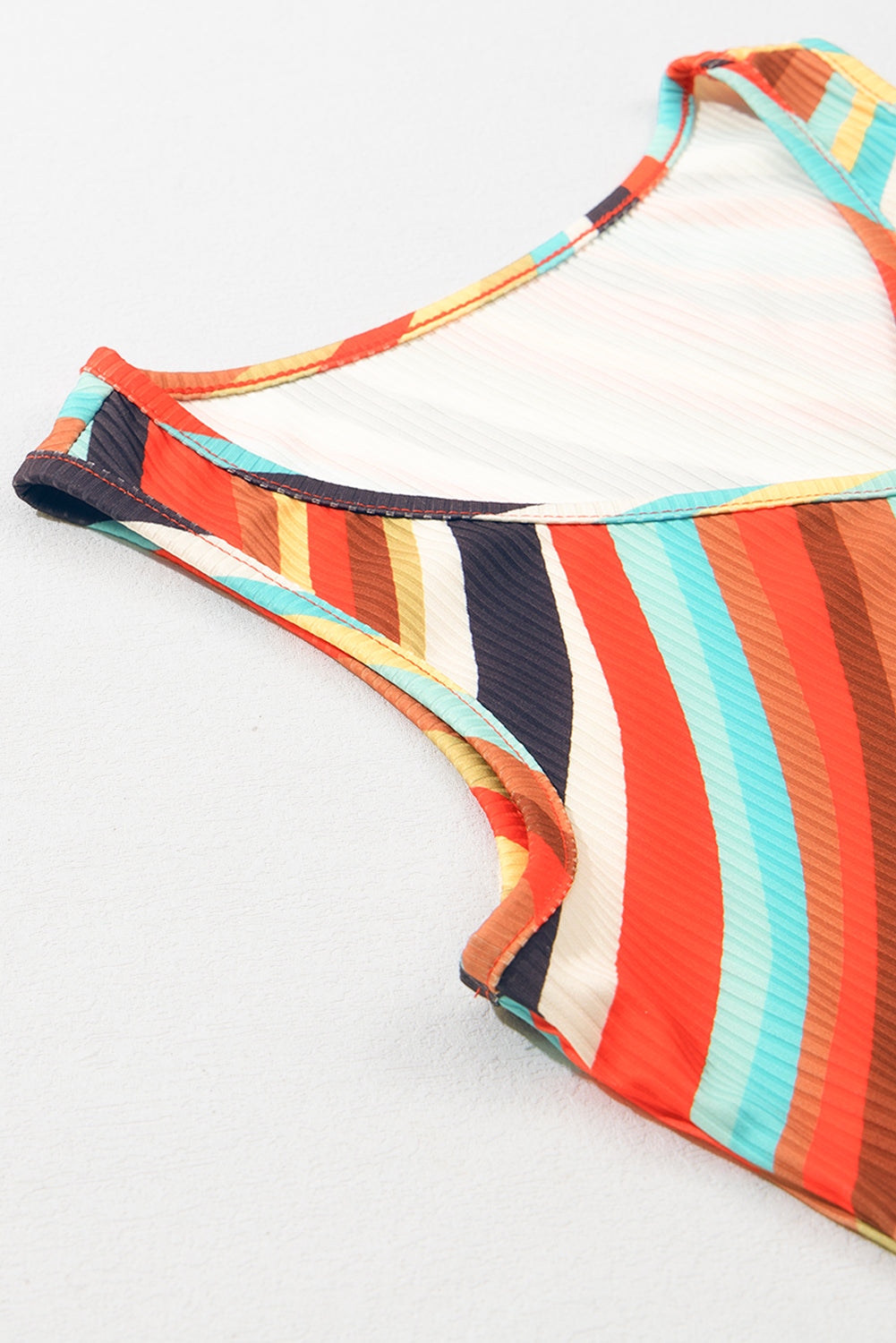 Multicolour Wavy Striped Buttoned V Neck Tank Top-Tops/Tank Tops-[Adult]-[Female]-2022 Online Blue Zone Planet