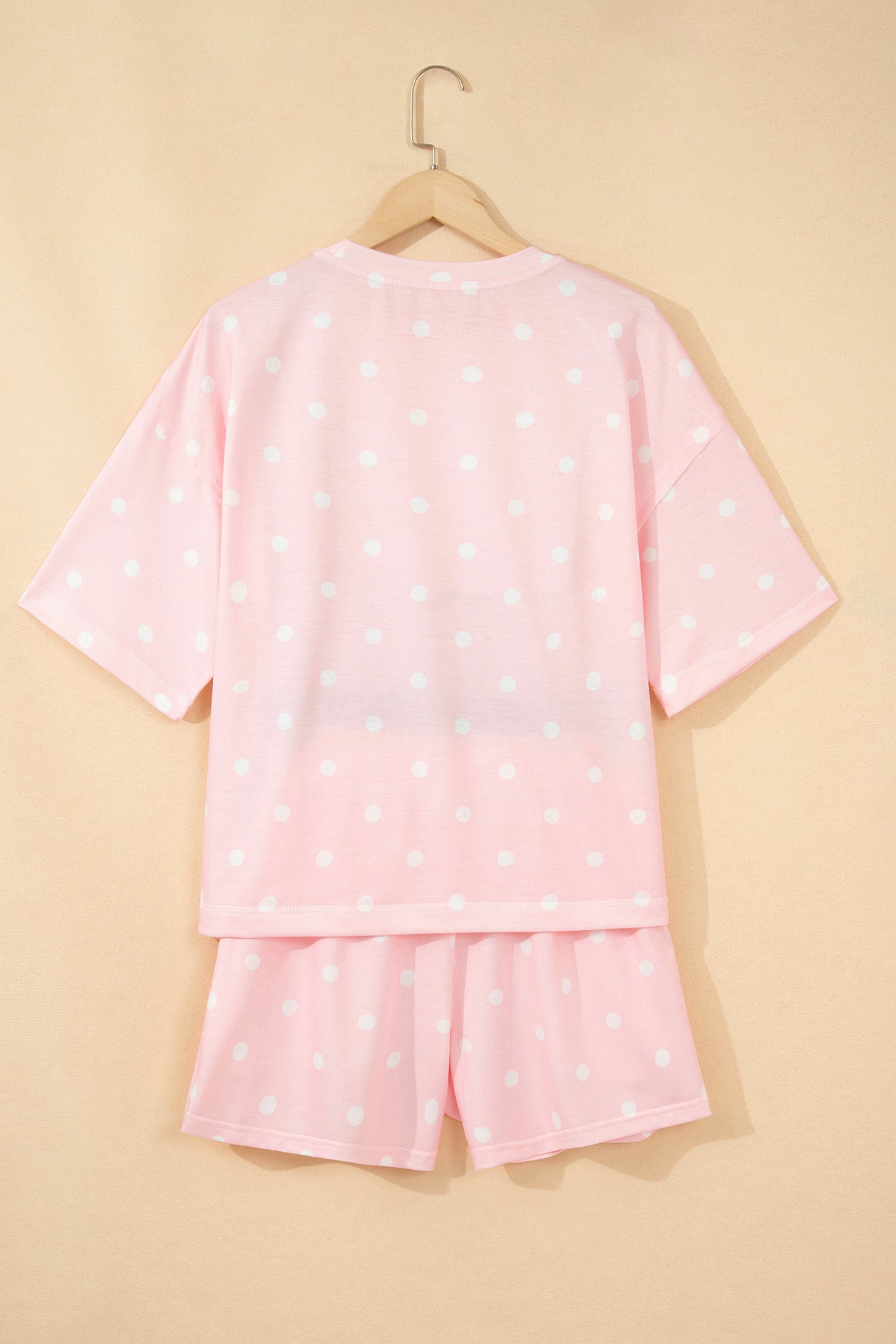 White Exposed Seam Detail Polka Dot Loose Tee Drawstring Shorts Set-Two Piece Sets/Short Sets-[Adult]-[Female]-2022 Online Blue Zone Planet