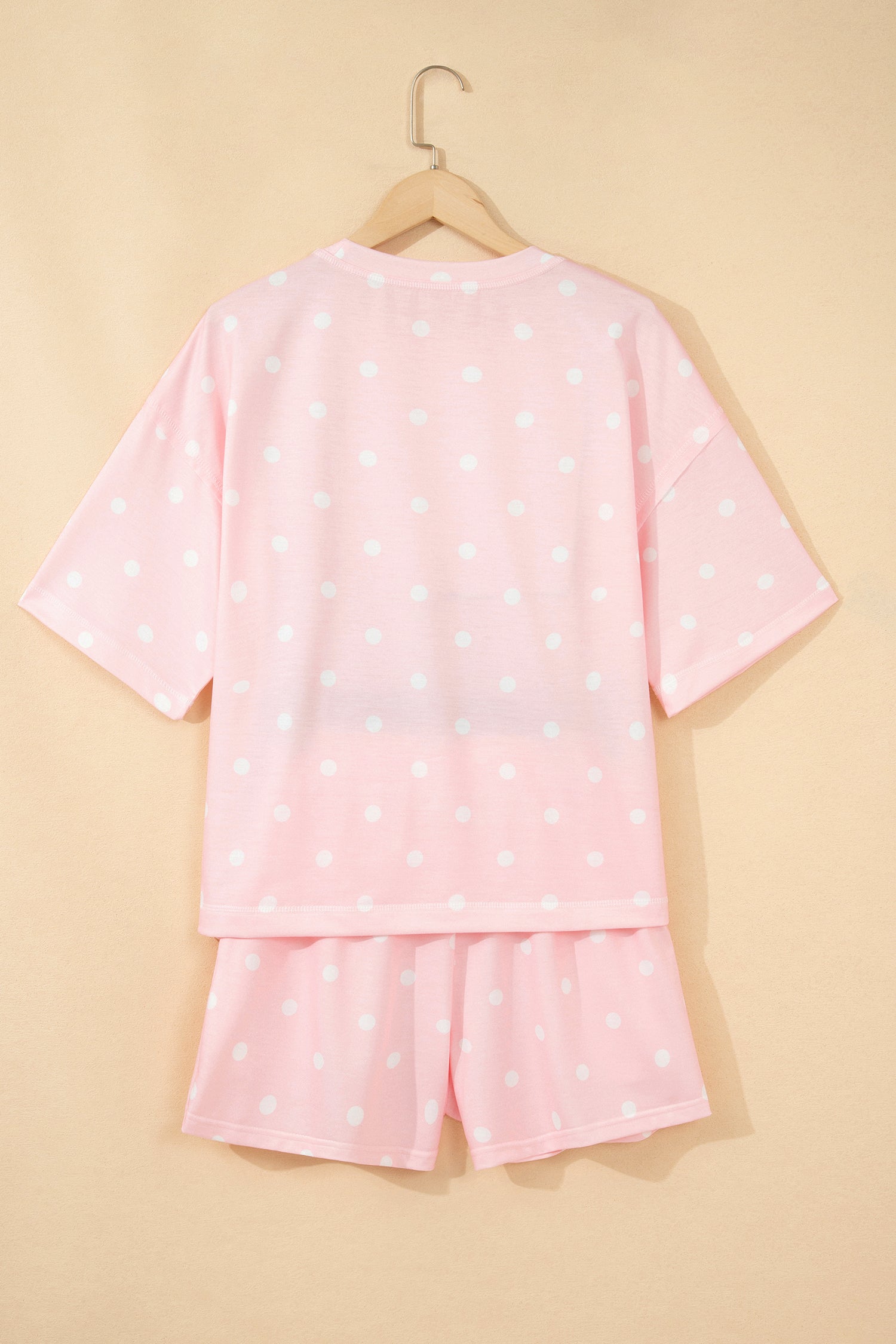 White Exposed Seam Detail Polka Dot Loose Tee Drawstring Shorts Set-Two Piece Sets/Short Sets-[Adult]-[Female]-2022 Online Blue Zone Planet