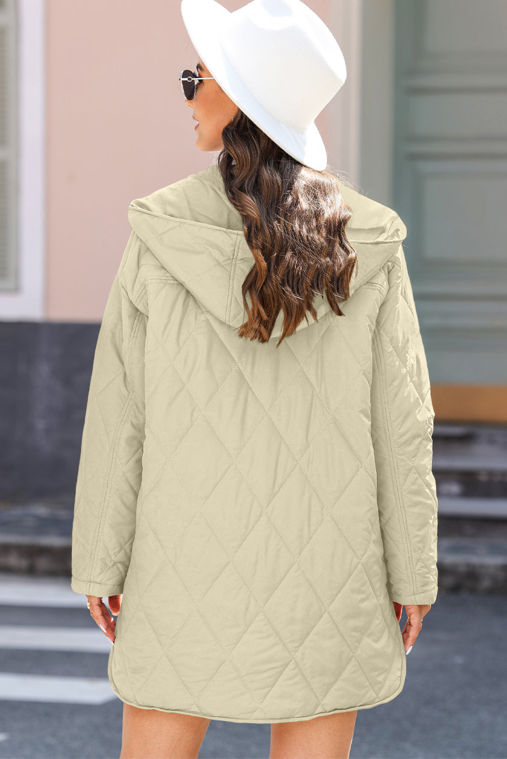 Beige Quilted Snap Button Hooded Coat-Outerwear/Coats-[Adult]-[Female]-2022 Online Blue Zone Planet