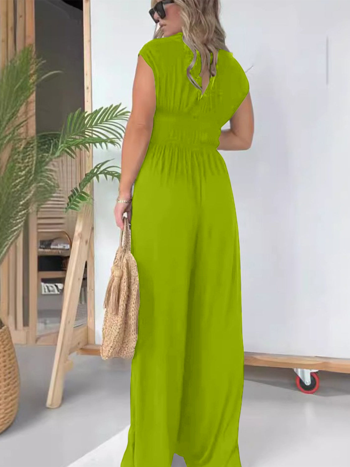 Smocked Cap Sleeve Wide Leg Jumpsuit-TOPS / DRESSES-[Adult]-[Female]-2022 Online Blue Zone Planet