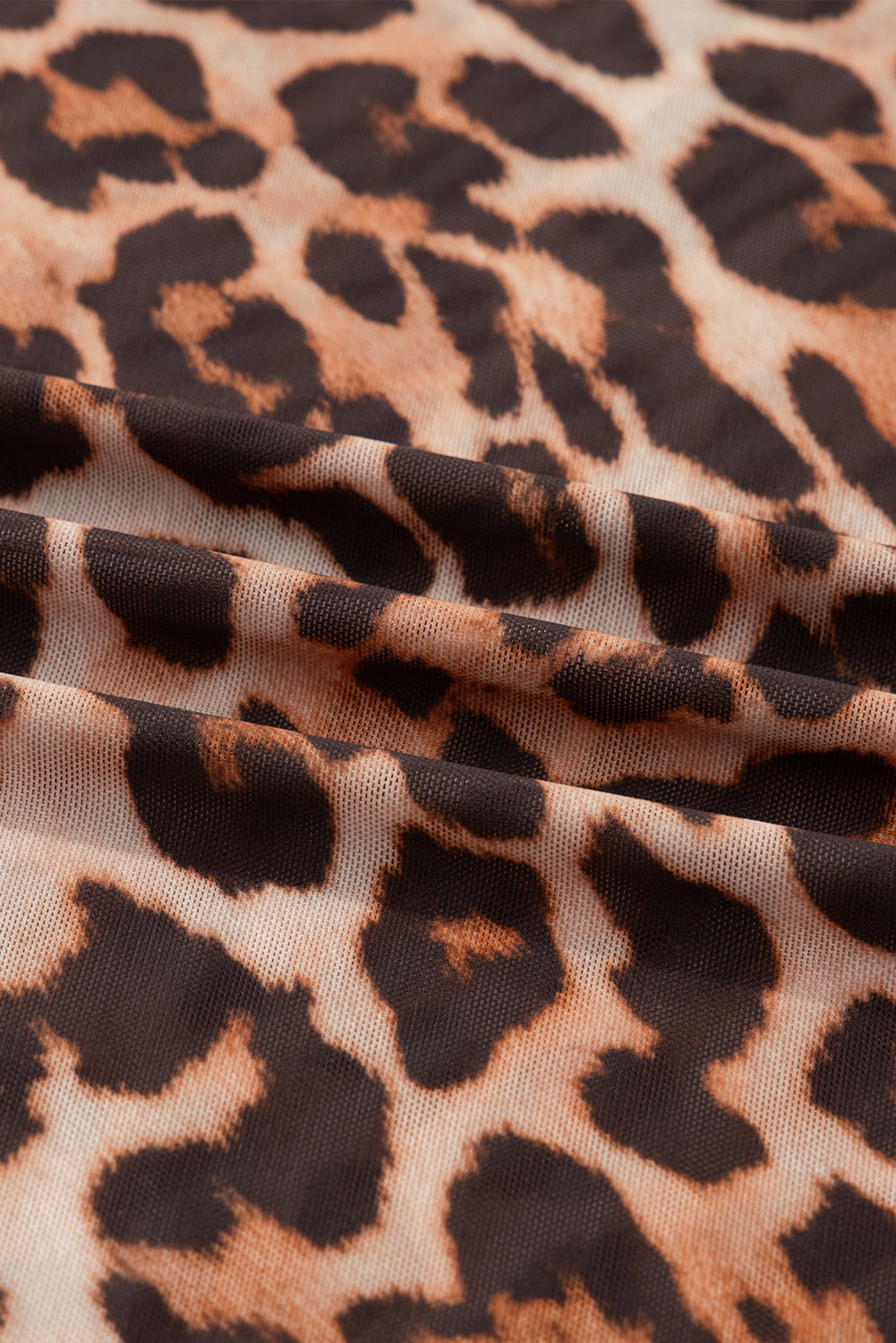 Brown Leopard Mock Neck Long Sleeve Mesh Top-Tops/Long Sleeve Tops-[Adult]-[Female]-2022 Online Blue Zone Planet