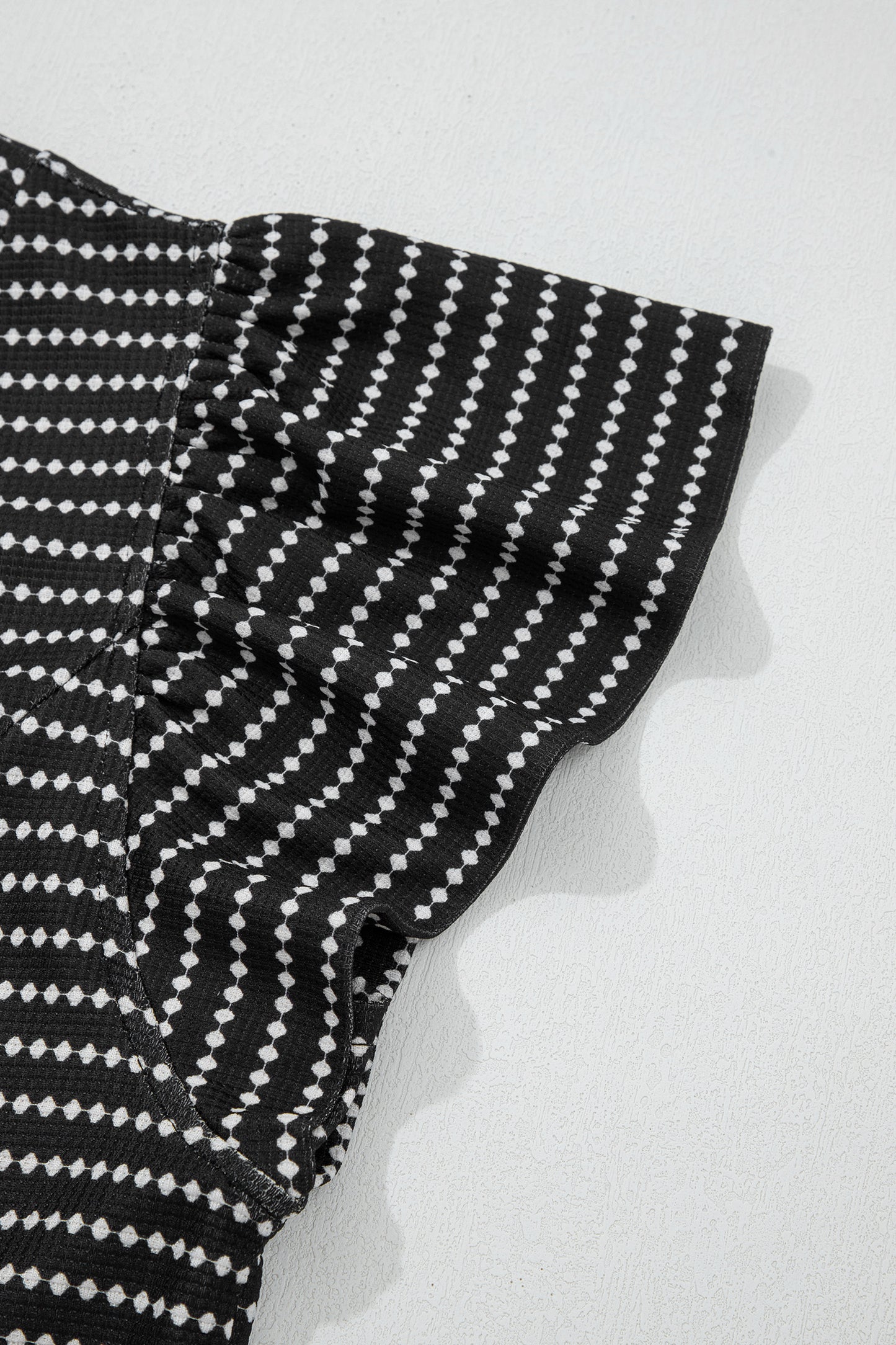 Black Stripe Textured Knit V Neck Flutter Sleeve Shift Mini Dress-TOPS / DRESSES-[Adult]-[Female]-2022 Online Blue Zone Planet