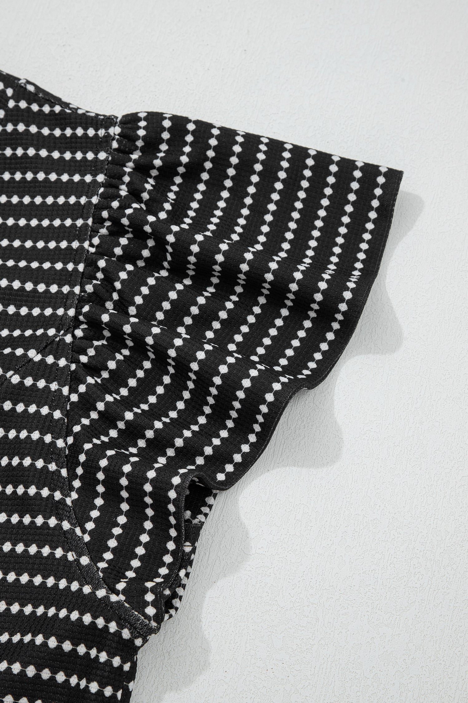 Black Stripe Textured Knit V Neck Flutter Sleeve Shift Mini Dress-TOPS / DRESSES-[Adult]-[Female]-2022 Online Blue Zone Planet