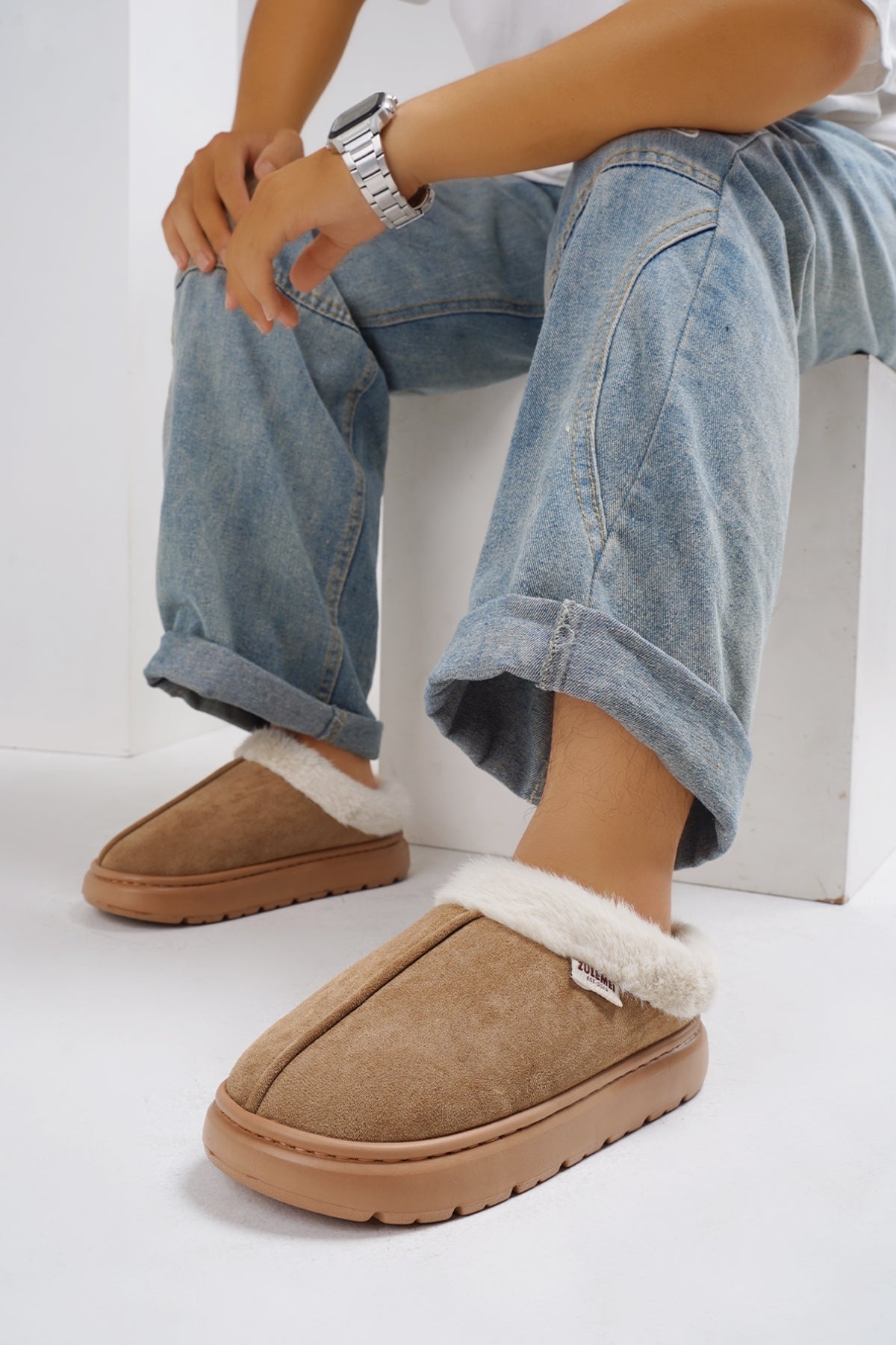 Furry Round Toe Platform Slippers-SHOES-[Adult]-[Female]-2022 Online Blue Zone Planet