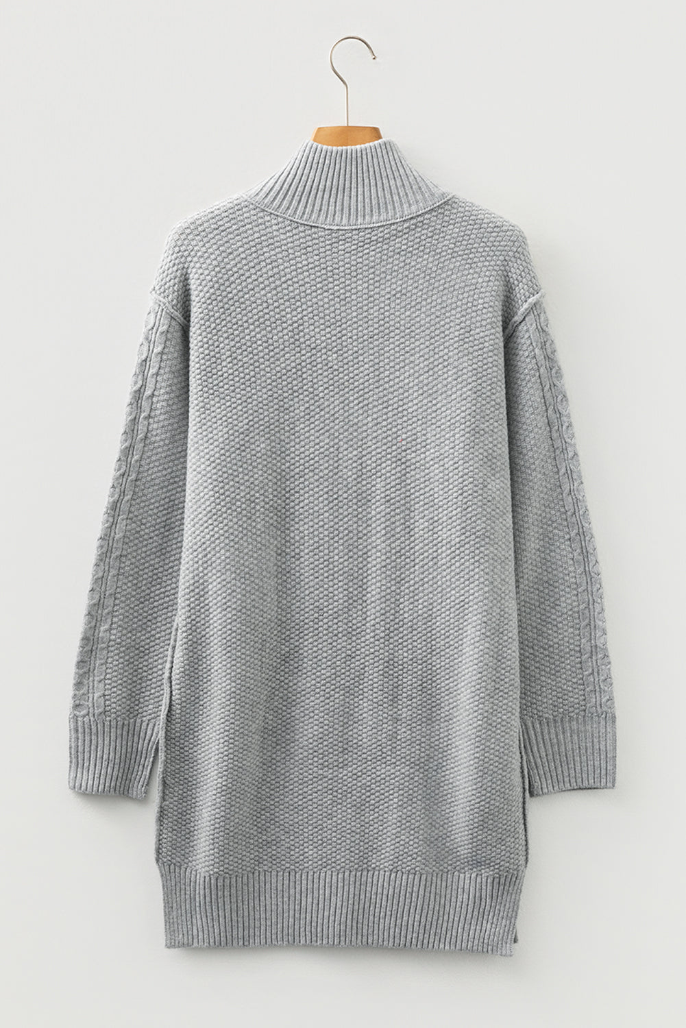 High Cable Knit Quarter Zip Ribbed Trim Loose Sweater Dress-TOPS / DRESSES-[Adult]-[Female]-2022 Online Blue Zone Planet