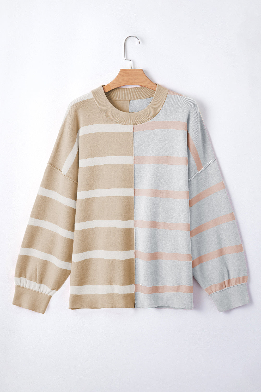 Blue Stripe Colorblock Oversized Sweater-TOPS / DRESSES-[Adult]-[Female]-2022 Online Blue Zone Planet