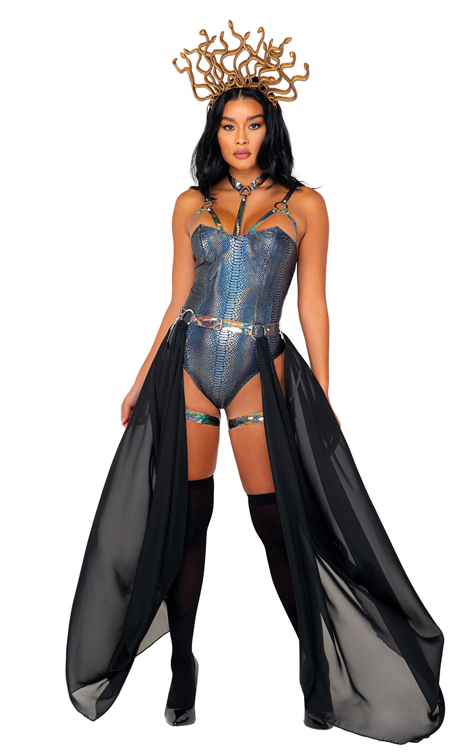 3 Piece-sensual-serpent-medusa-queen-Costumes-[Adult]-[Female]-Black/Grey-S-2022 Online Blue Zone Planet