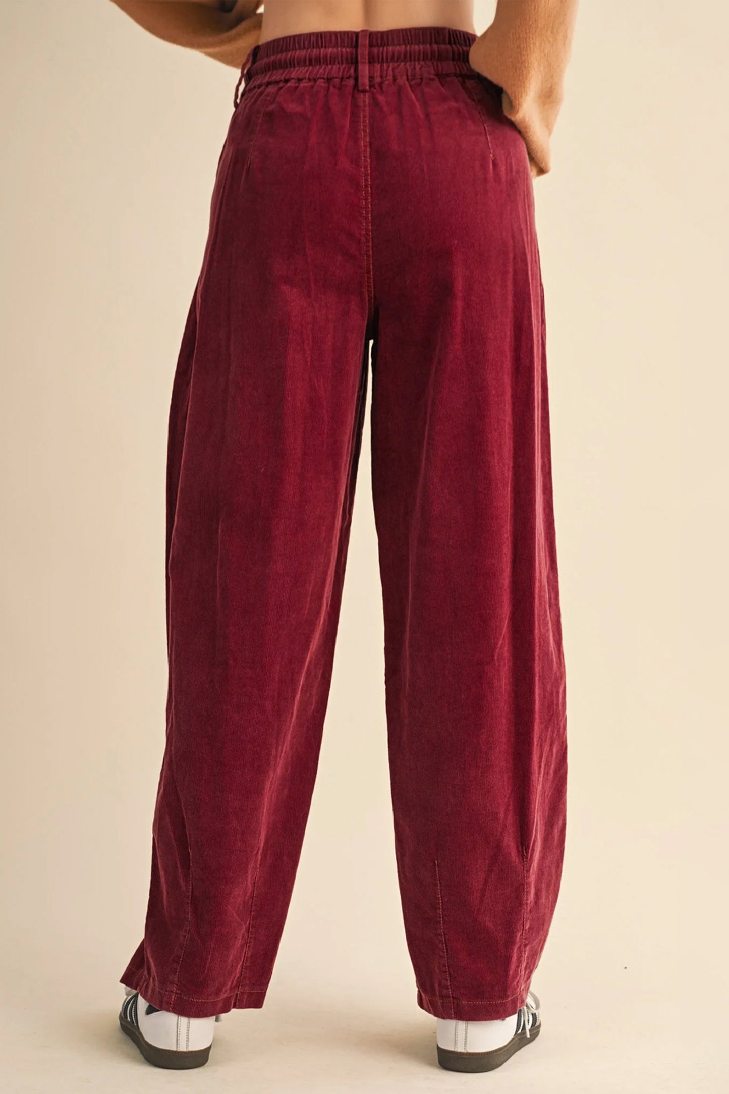 Racing Red Elastic Waist Drawstring Corduroy Casual Pants-Bottoms/Pants & Culotte-[Adult]-[Female]-2022 Online Blue Zone Planet