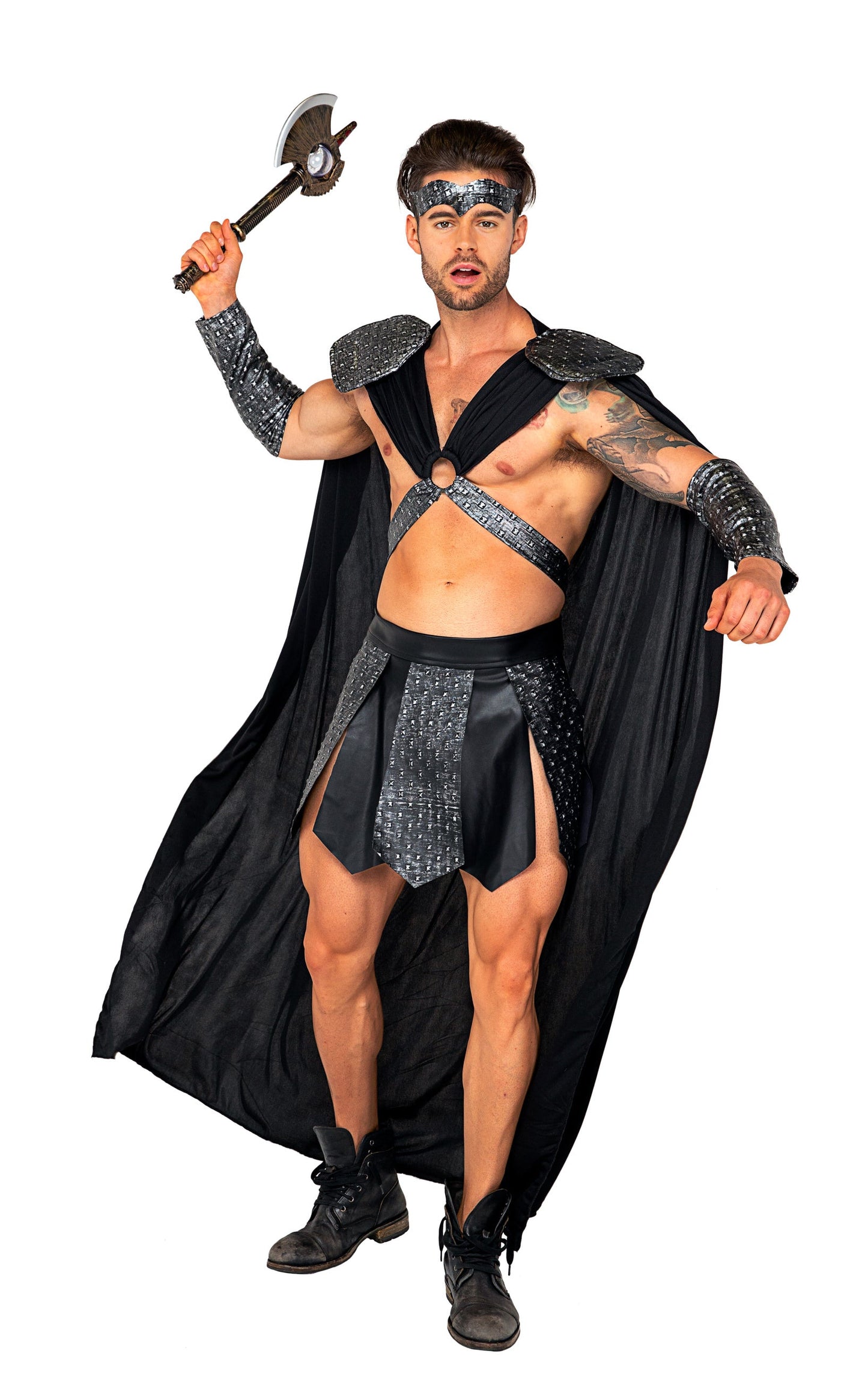 4 Piece-valiant-gladiator-Costumes-[Adult]-[Female]-Black/Grey-S-2022 Online Blue Zone Planet