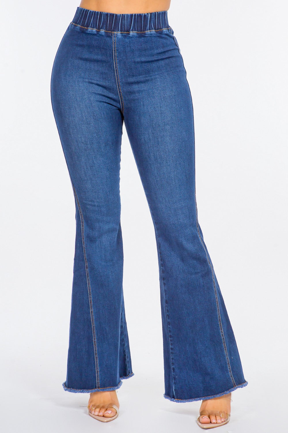 Blue Zone Planet | American Bazi High Waist Curvy Flare Jeans-TOPS / DRESSES-[Adult]-[Female]-DK Blue-S-2022 Online Blue Zone Planet