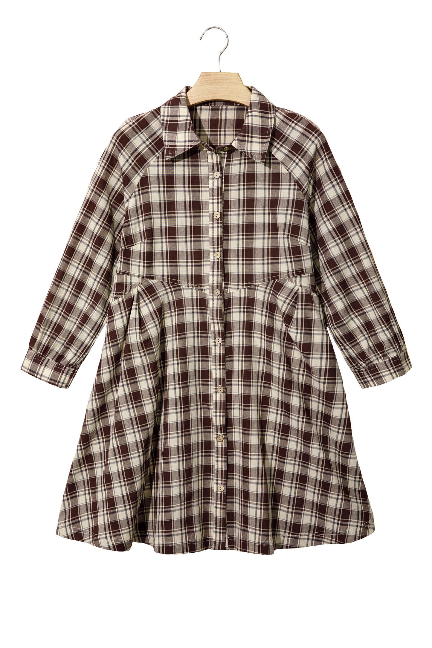 Brown Plaid Long Sleeve Short Shift Mini Dress-TOPS / DRESSES-[Adult]-[Female]-2022 Online Blue Zone Planet