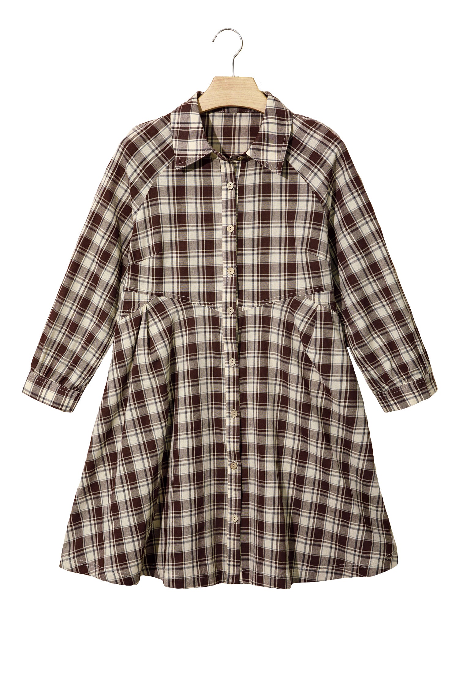Brown Plaid Long Sleeve Short Shift Mini Dress-TOPS / DRESSES-[Adult]-[Female]-2022 Online Blue Zone Planet