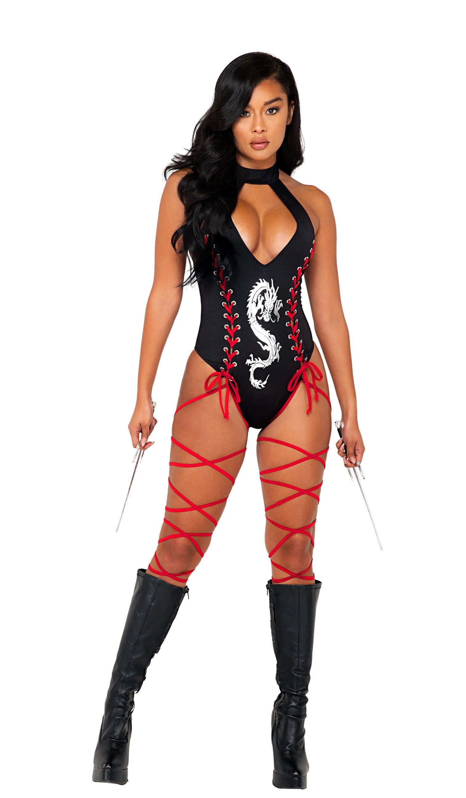 1 Piece-ninjas-vengeance-Costumes-[Adult]-[Female]-Black/Red-S-2022 Online Blue Zone Planet