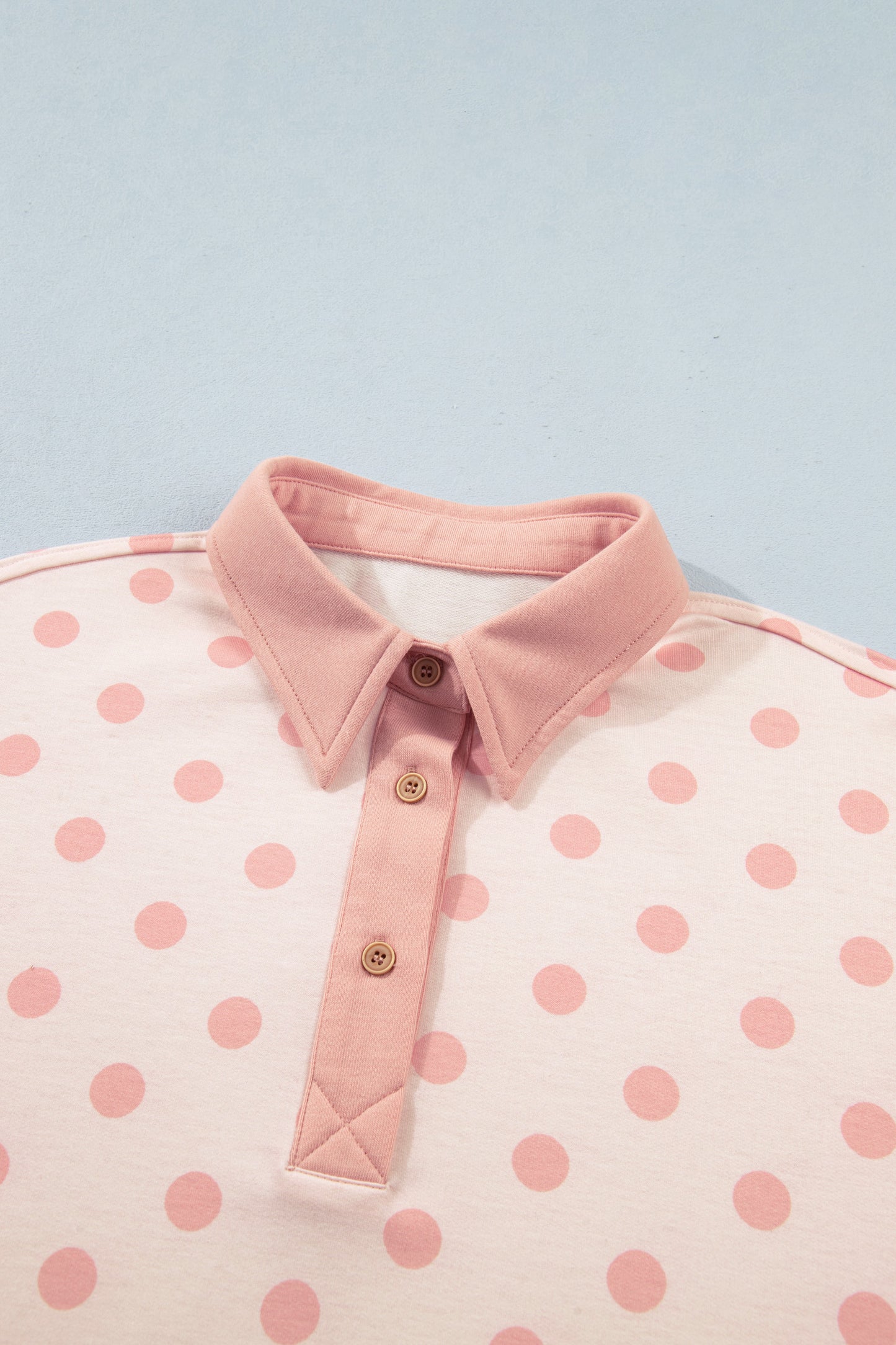Pink Polka Dot Drop Shoulder Polo Loose Pullover Patch Pocket Casual Shorts Set-Two Piece Sets/Short Sets-[Adult]-[Female]-2022 Online Blue Zone Planet