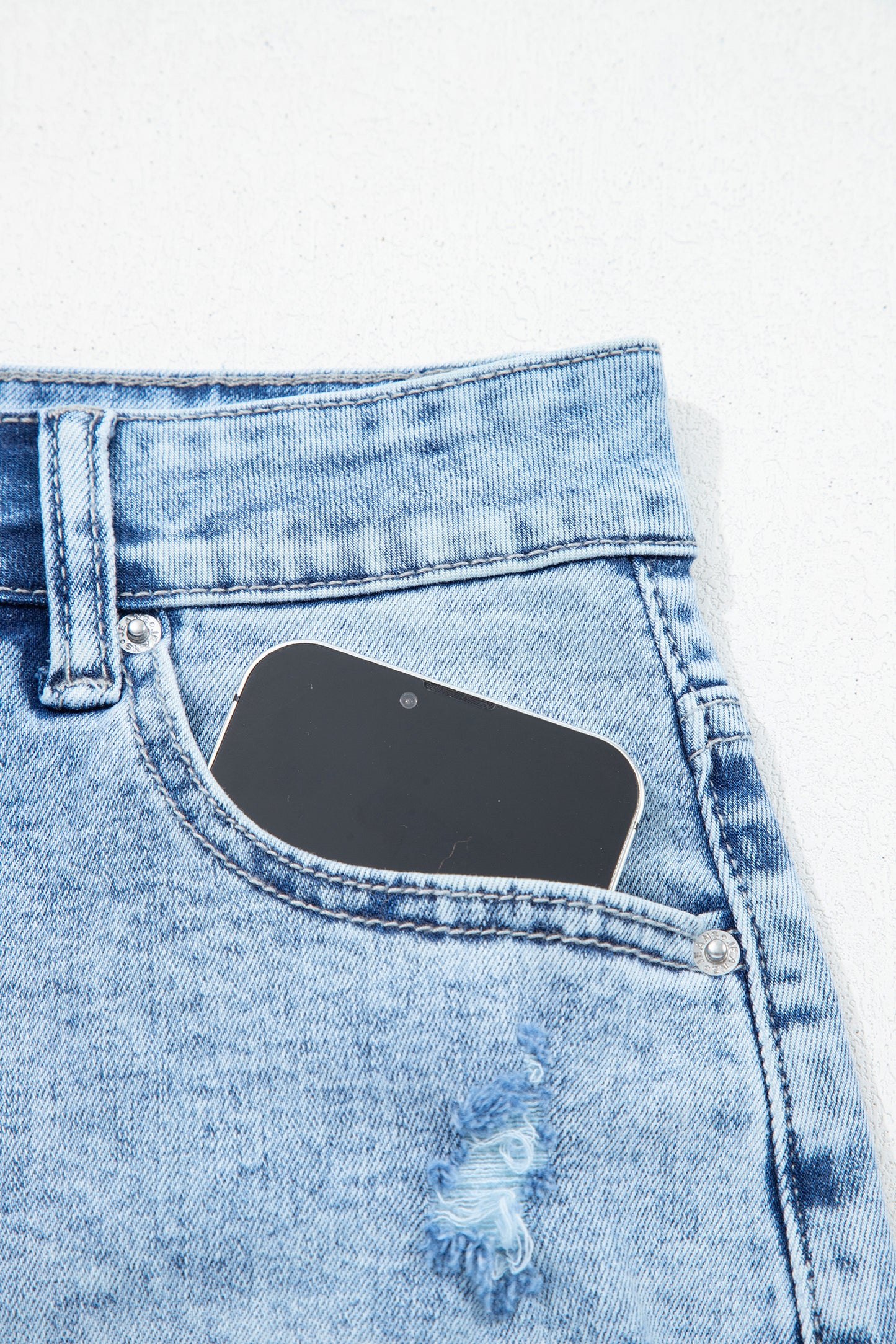 Beau Blue Distressed Acid Wash Denim Hot Shorts-Bottoms/Denim Shorts-[Adult]-[Female]-2022 Online Blue Zone Planet