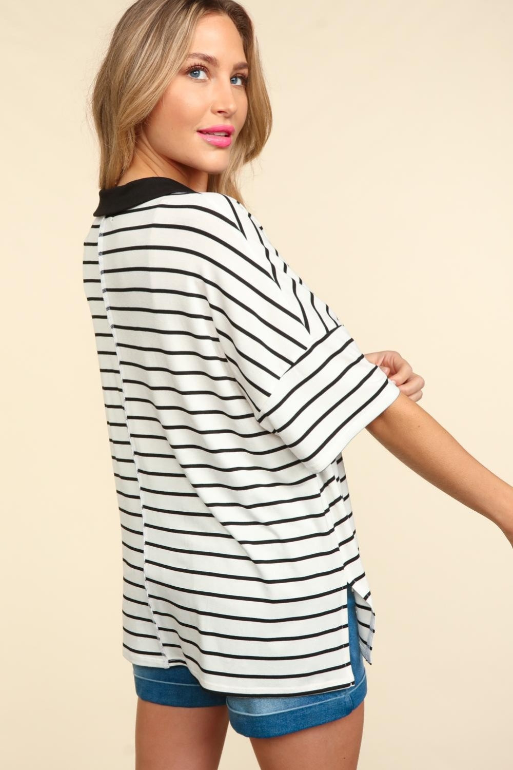 Blue Zone Planet | Haptics Full Size Striped Dropped Shoulder Half Sleeve T-Shirt-TOPS / DRESSES-[Adult]-[Female]-2022 Online Blue Zone Planet