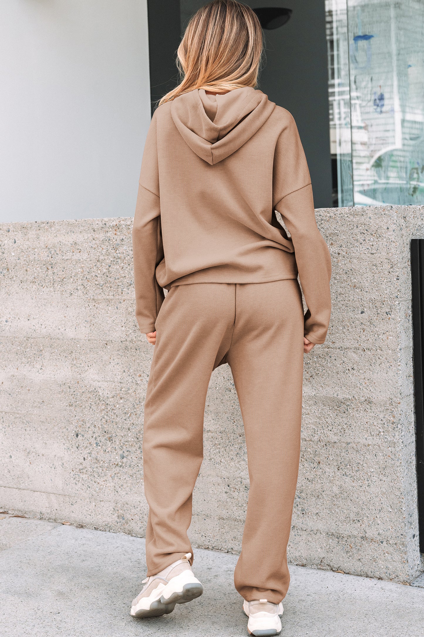 Casual Lace Drawstring Pullover Hoodie and High Waist Pants Corduroy Suit-Tops / Dresses-[Adult]-[Female]-2022 Online Blue Zone Planet