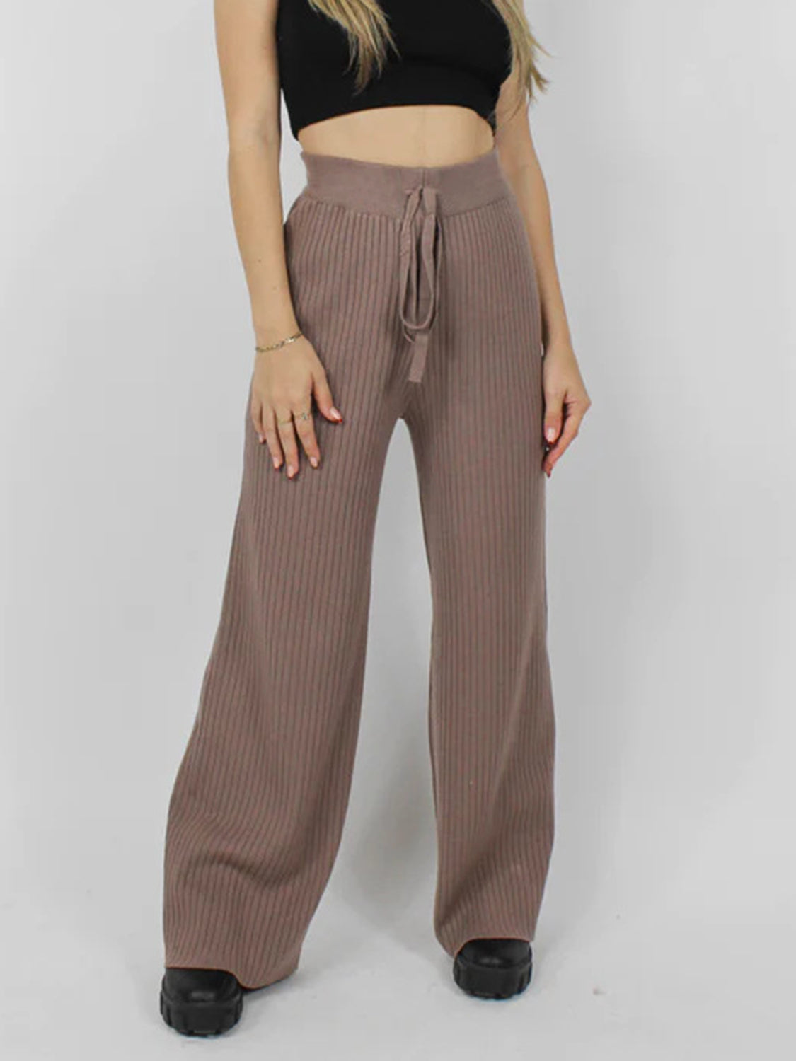 Blue Zone Planet | Ribbed Wide Leg Sweater Pants-BOTTOMS SIZES SMALL MEDIUM LARGE-[Adult]-[Female]-2022 Online Blue Zone Planet