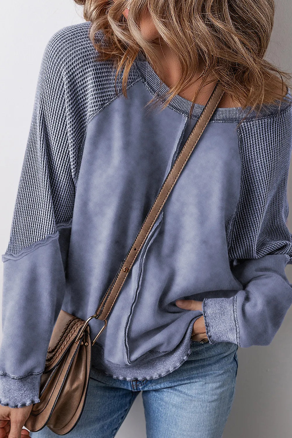 Blue Zone Planet | Exposed Seam Long Sleeve Sweatshirt-TOPS / DRESSES-[Adult]-[Female]-Dusty Blue-M-2022 Online Blue Zone Planet