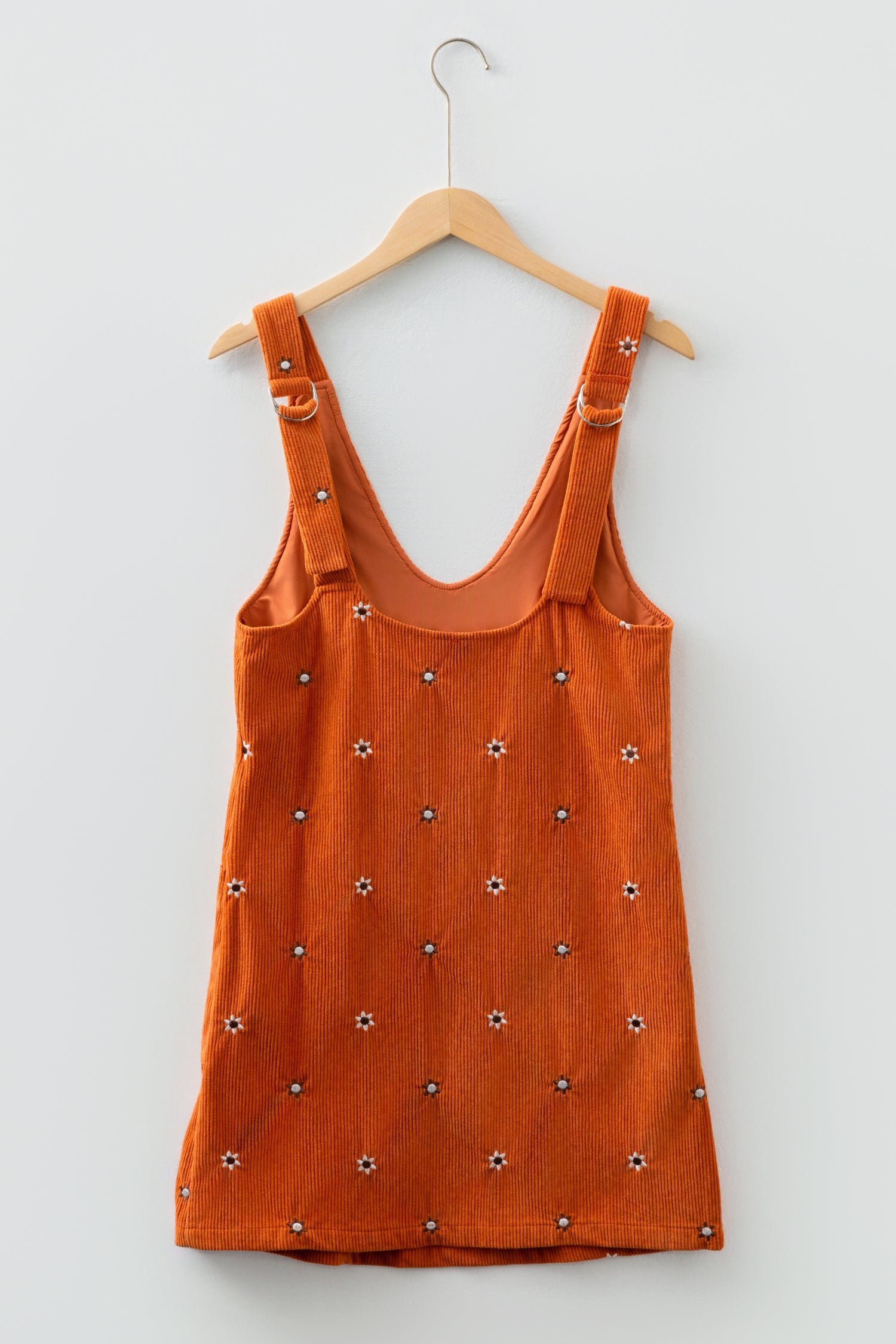 Gold Flame Flower Embroidered Corduroy Overall Mini Dress-TOPS / DRESSES-[Adult]-[Female]-2022 Online Blue Zone Planet