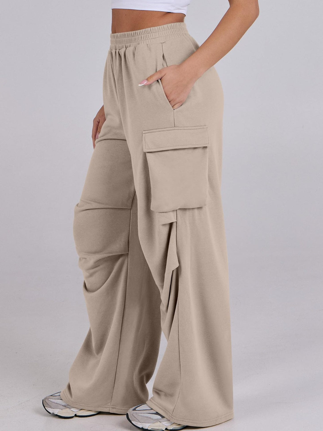 Blue Zone Planet | Elastic Waist Wide Leg Pants with Pockets-BOTTOMS SIZES SMALL MEDIUM LARGE-[Adult]-[Female]-Tan-S-2022 Online Blue Zone Planet