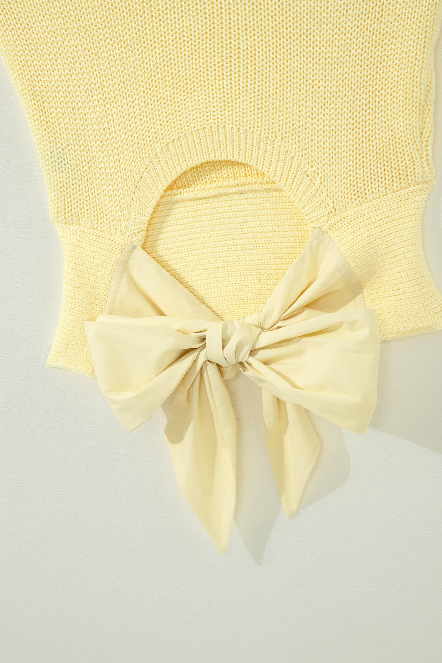 Yellow Cream Solid Color Cropped Knit Knot Back Cutout Sweater Tank-Sweaters & Cardigans/Sweater Vests-[Adult]-[Female]-2022 Online Blue Zone Planet