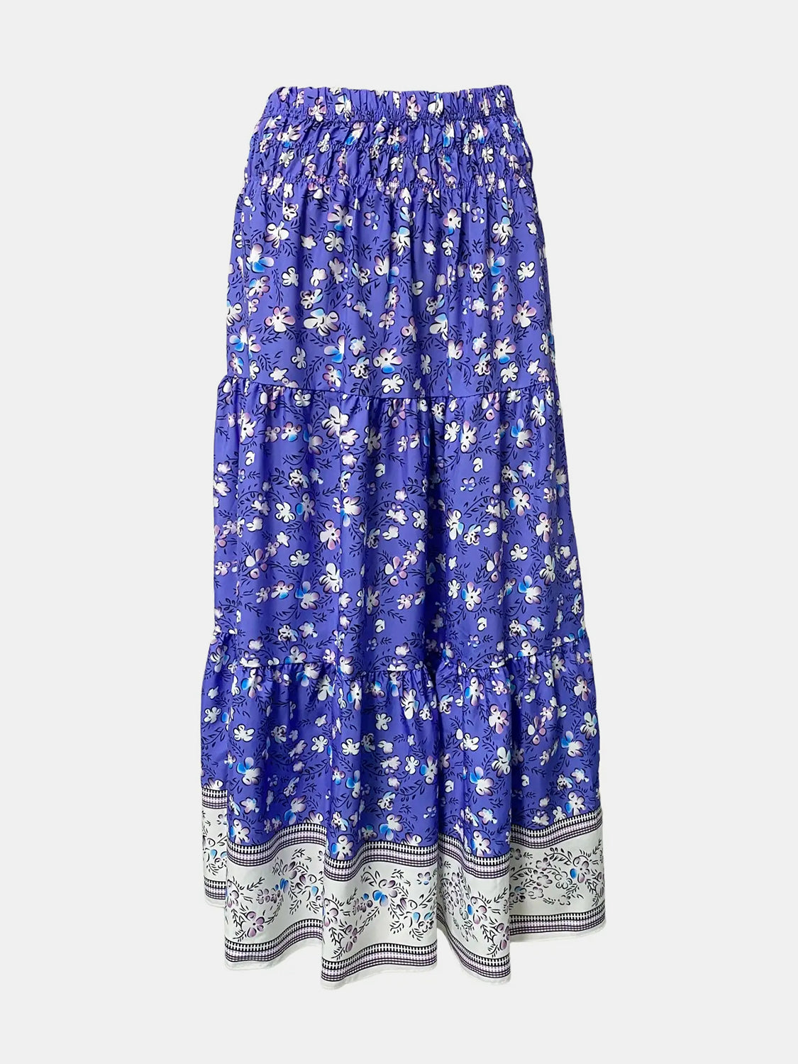 Full Size Tiered Printed Elastic Waist Skirt-BOTTOMS SIZES SMALL MEDIUM LARGE-[Adult]-[Female]-2022 Online Blue Zone Planet