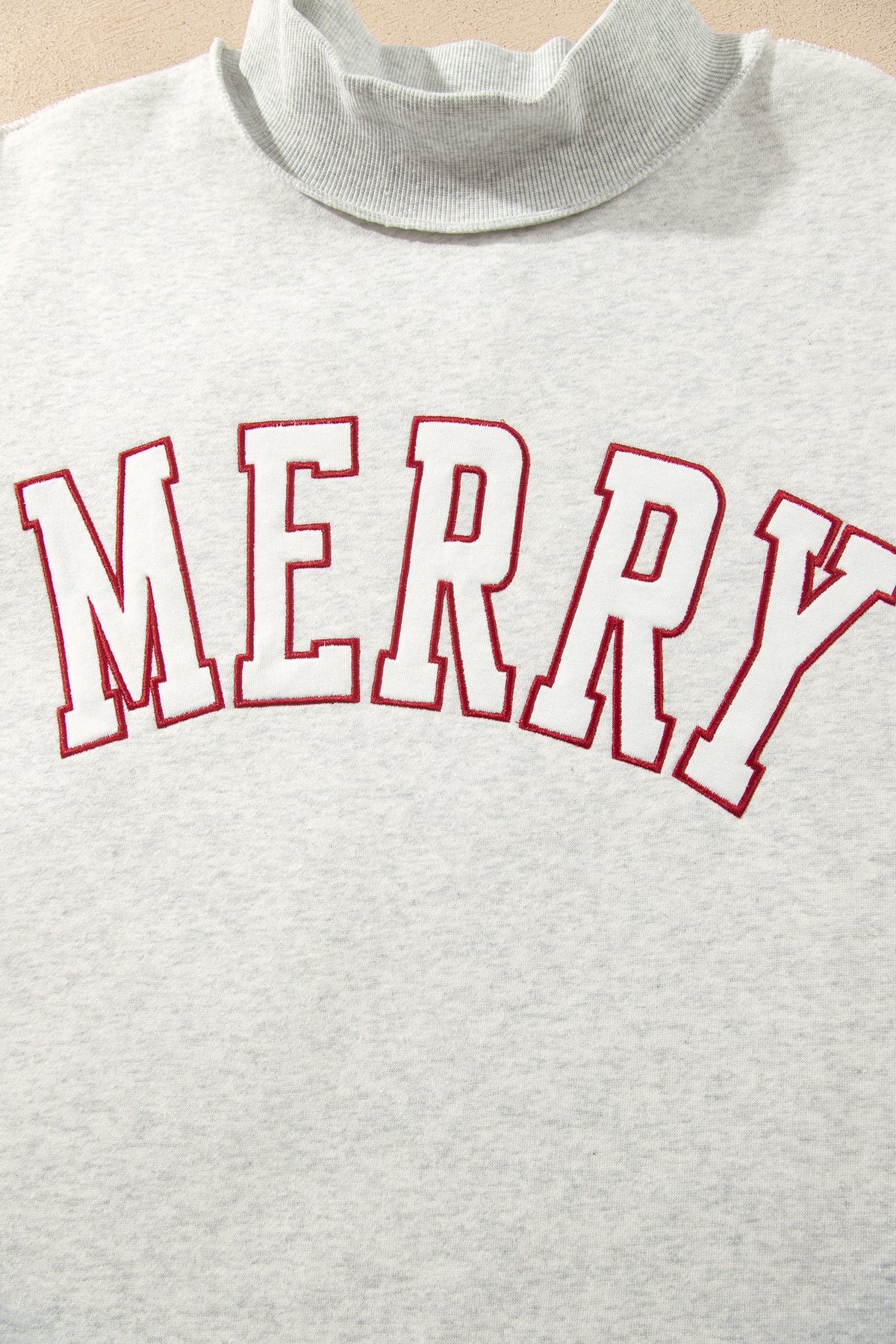 Gray MERRY Embroidered Letter High Neck Tunic Pullover Sweatshirt-Tops/Sweatshirts & Hoodies-[Adult]-[Female]-2022 Online Blue Zone Planet
