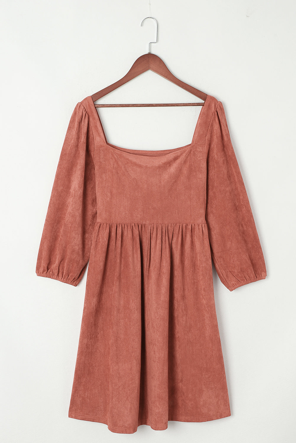 Blue Zone Planet | Brown Suede Square Neck Puff Sleeve Dress-TOPS / DRESSES-[Adult]-[Female]-2022 Online Blue Zone Planet