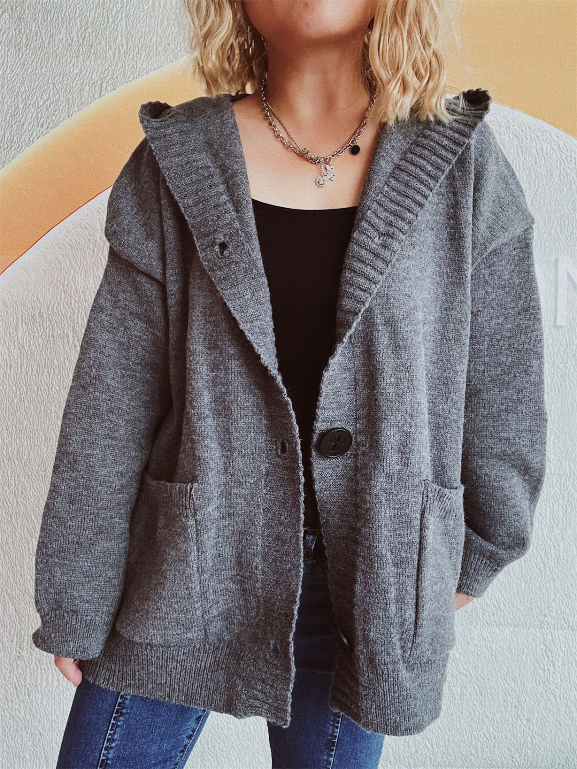 Dropped Shoulder Long Sleeve Hooded Cardigan-TOPS / DRESSES-[Adult]-[Female]-2022 Online Blue Zone Planet