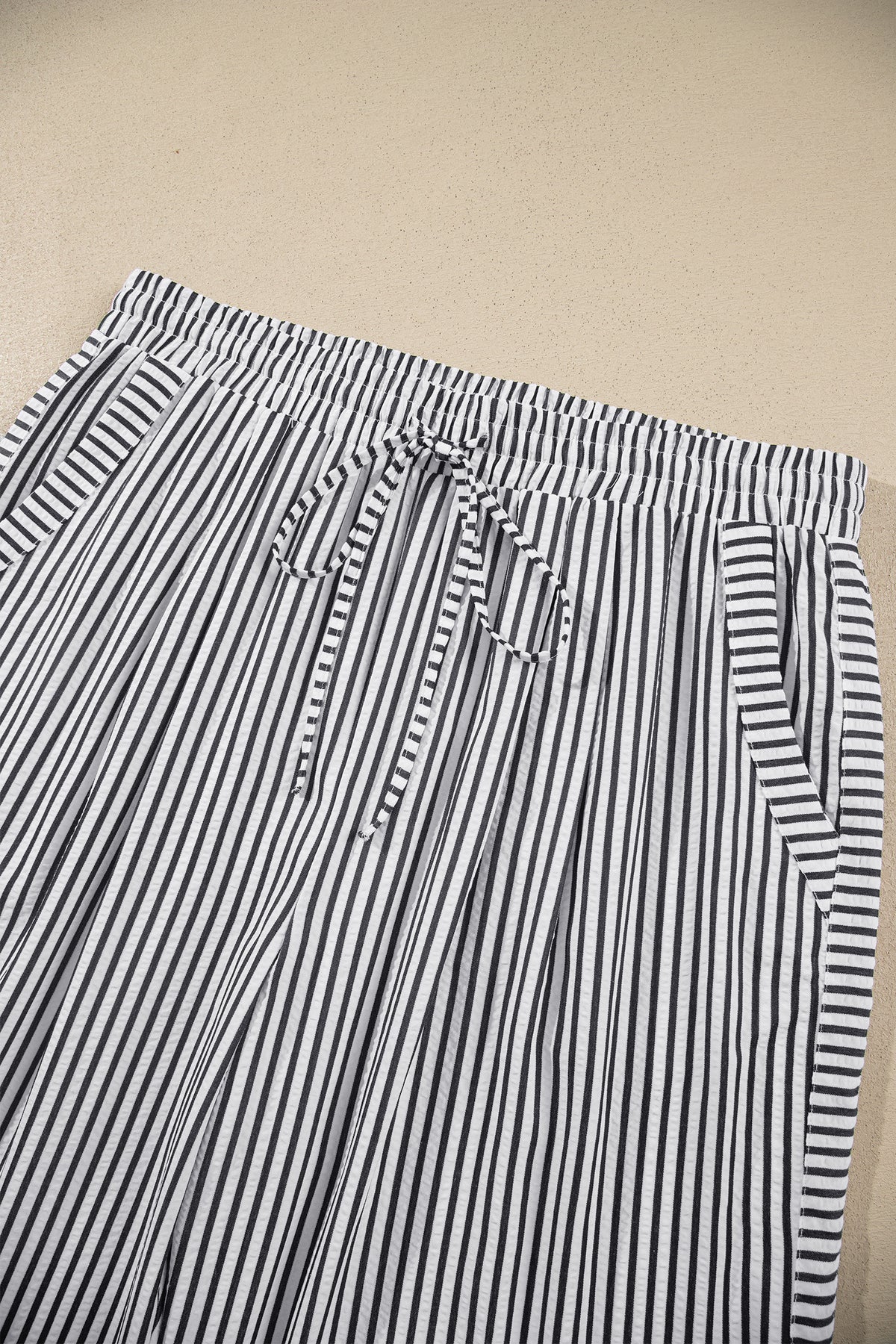 Black Stripe Plus Size Tie Waist Loose Pants-Plus Size/Plus Size Bottoms-[Adult]-[Female]-2022 Online Blue Zone Planet
