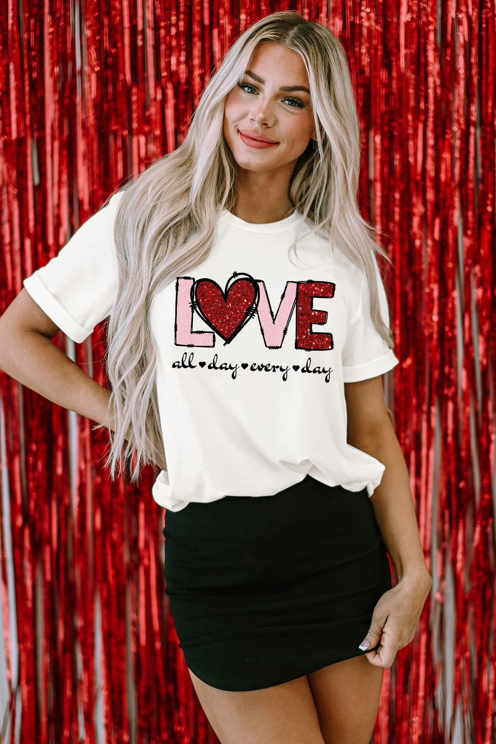 White Valentine Love Heart Shape Crew Neck Graphic Tee-Graphic/Graphic Tees-[Adult]-[Female]-2022 Online Blue Zone Planet