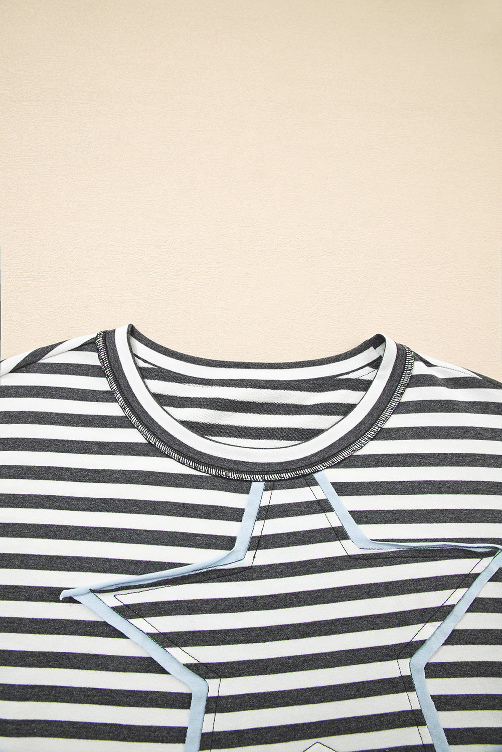 Gray Stripe Starry Patch Drop Shoulder Raw Edge Casual Knit Top-Tops/Sweatshirts & Hoodies-[Adult]-[Female]-2022 Online Blue Zone Planet