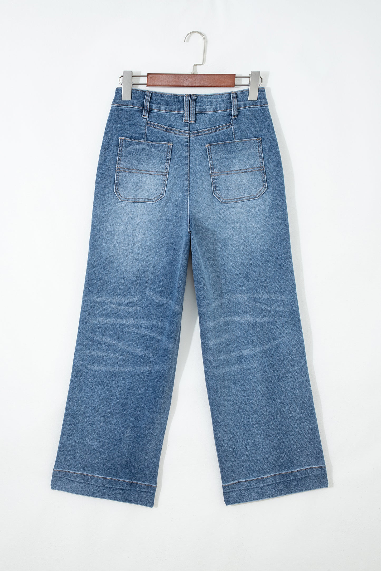 Sail Blue Exposed Stitching Straight Jeans-Bottoms/Jeans-[Adult]-[Female]-2022 Online Blue Zone Planet