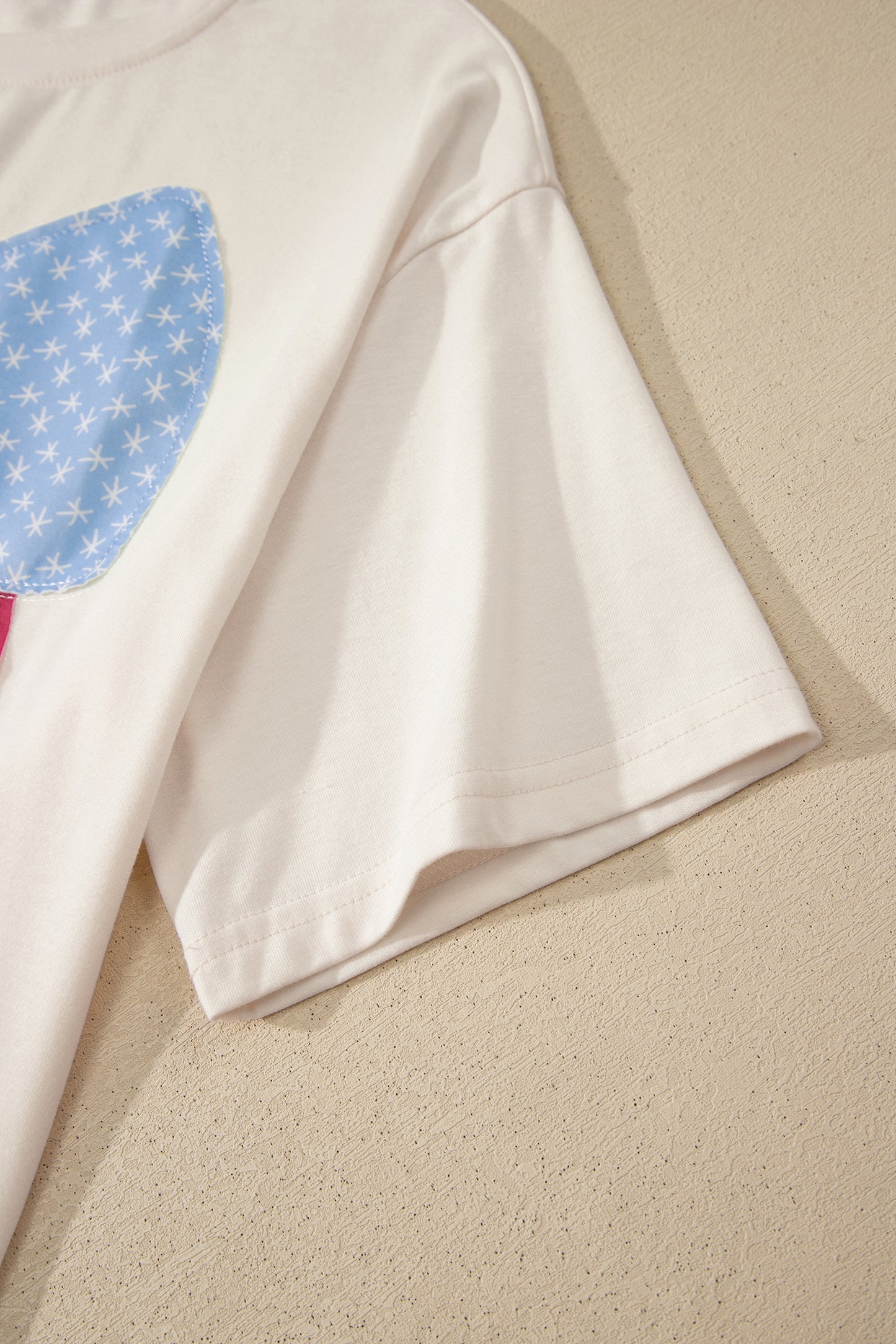 White Loose Knit Vintage Flag Bow Patched T Shirt-Tops/Tops & Tees-[Adult]-[Female]-2022 Online Blue Zone Planet