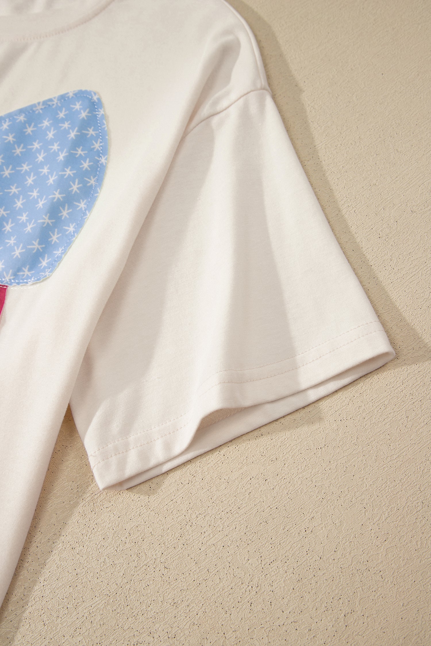 White Loose Knit Vintage Flag Bow Patched T Shirt-Tops/Tops & Tees-[Adult]-[Female]-2022 Online Blue Zone Planet